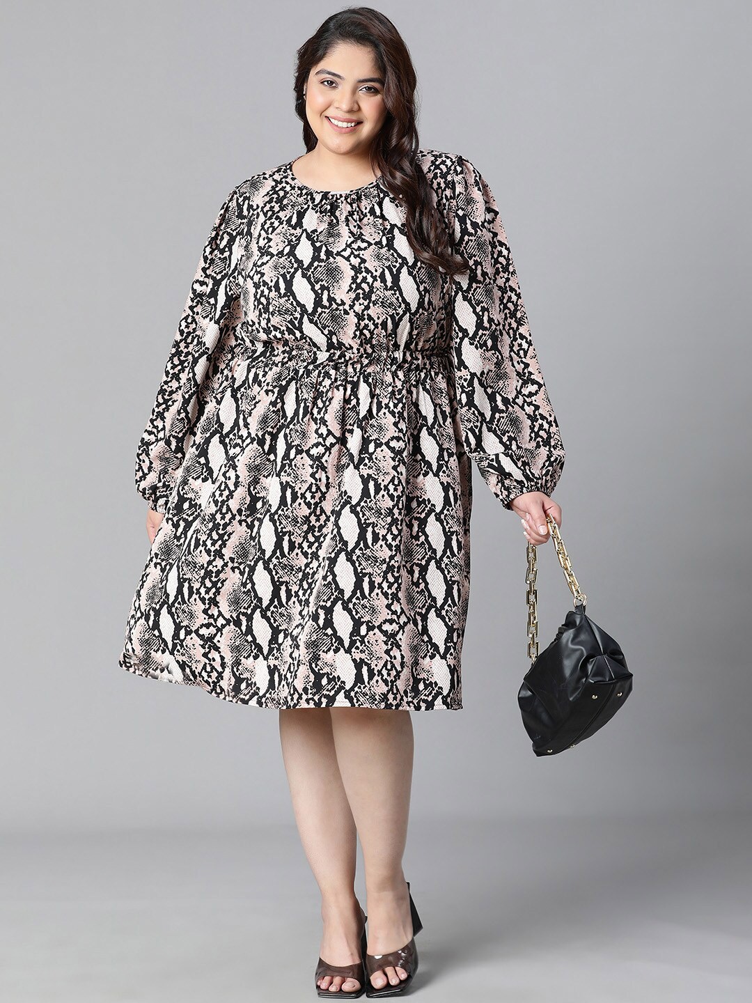 

Oxolloxo Plus Size Animal Printed Fit & Flare Dress, Brown