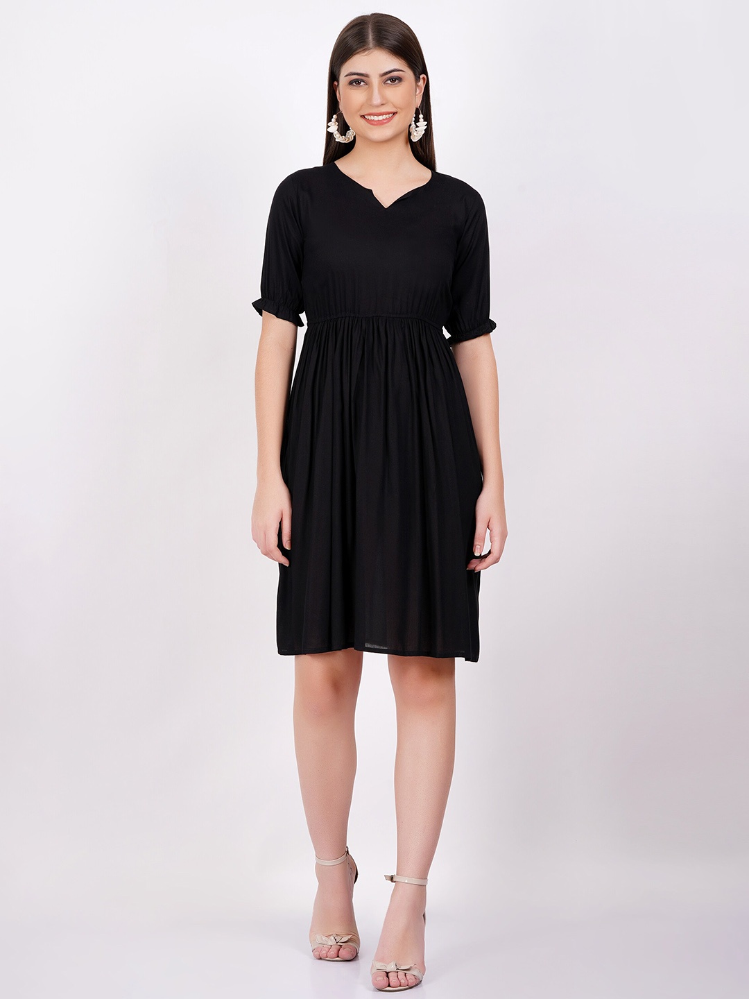 

PURSHOTTAM WALA V-Neck Fit & Flare Dress, Black