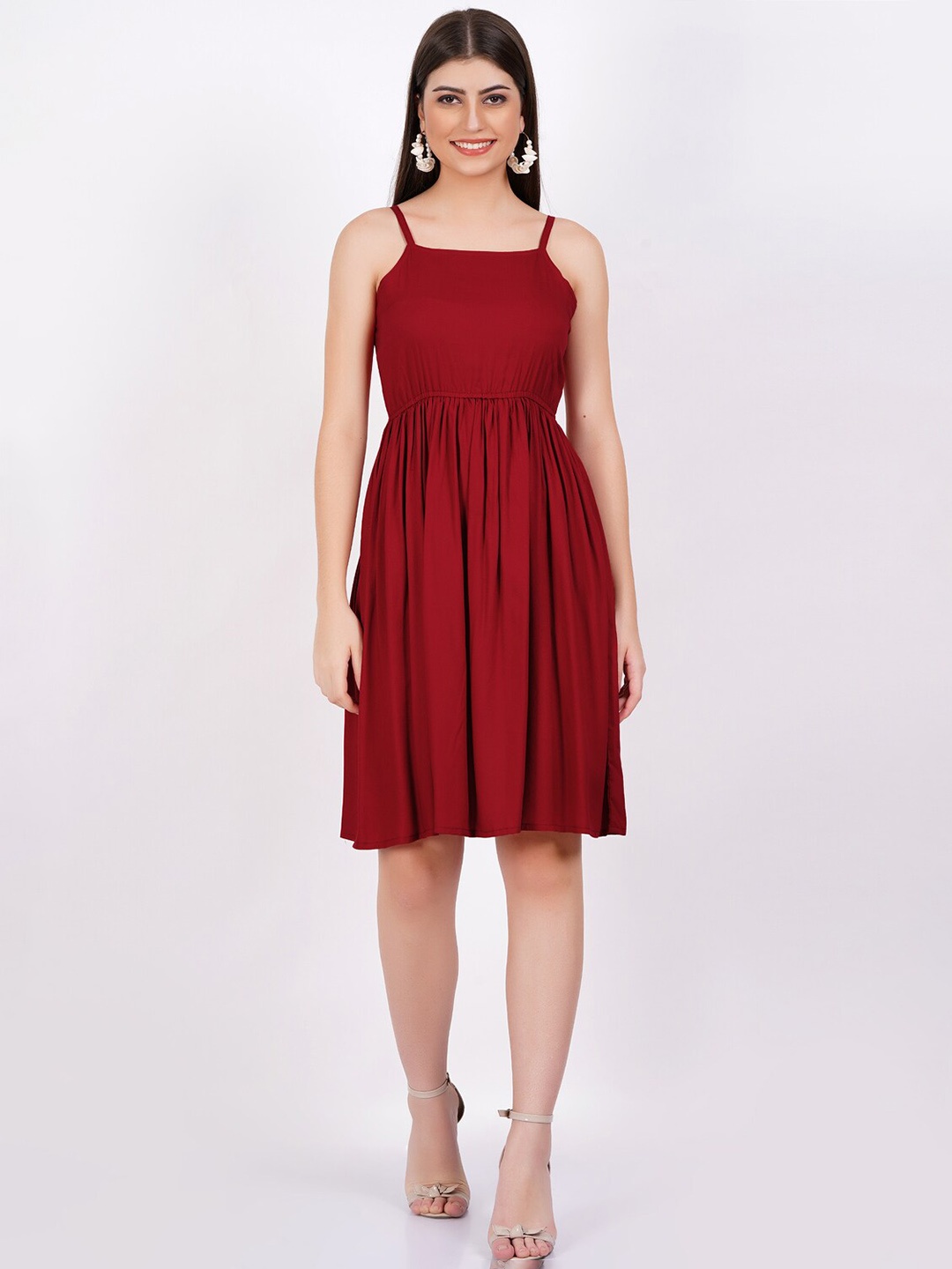 

PURSHOTTAM WALA Shoulder Straps Fit & Flare Dress, Maroon