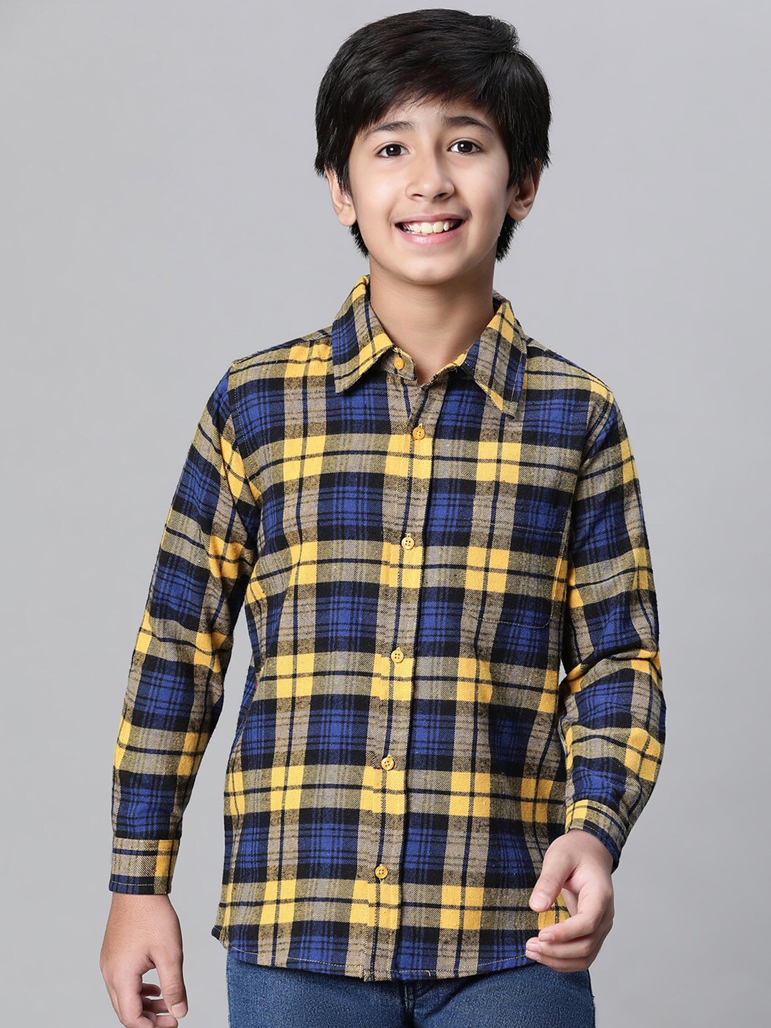 

Oxolloxo Boys Relaxed Tartan Checks Cotton Casual Shirt, Yellow