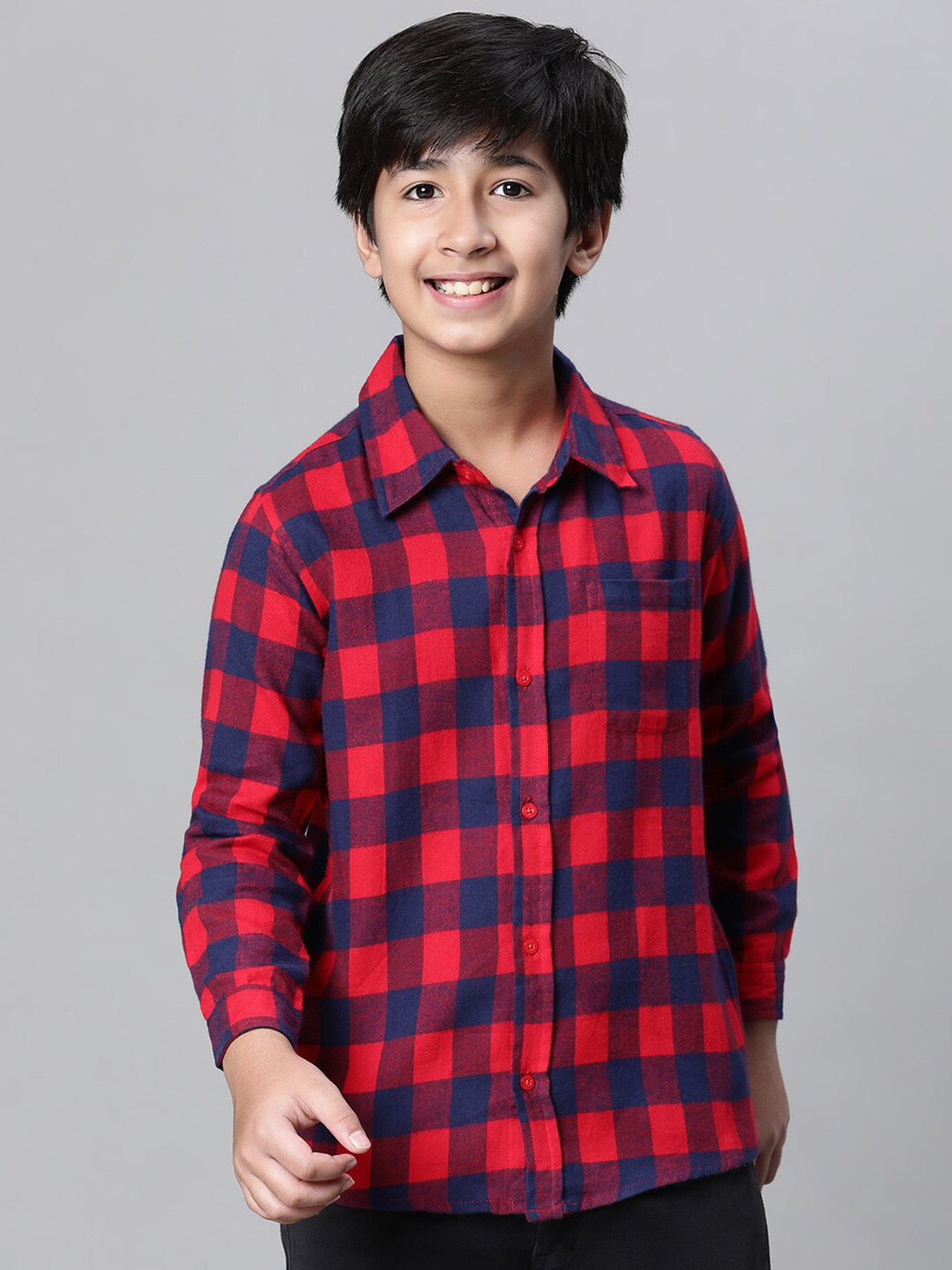 

Oxolloxo Boys Relaxed Buffalo Checked Long Sleeves Casual Shirt, Red
