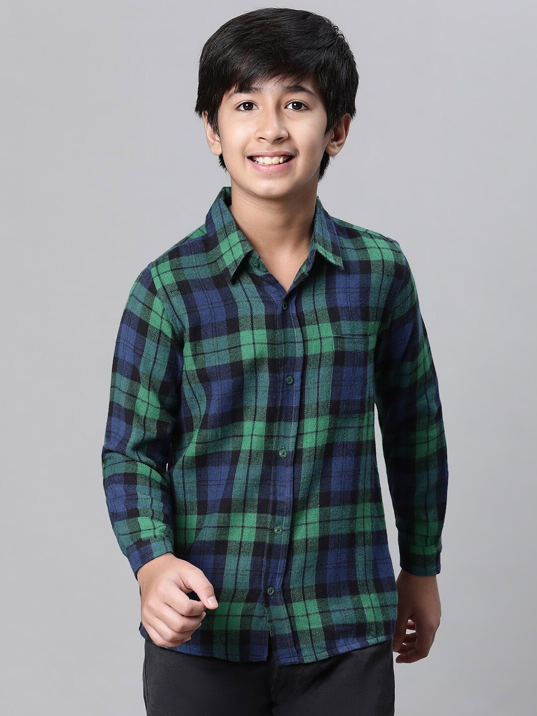 

Oxolloxo Boys Relaxed Tartan Checks Cotton Casual Shirt, Green