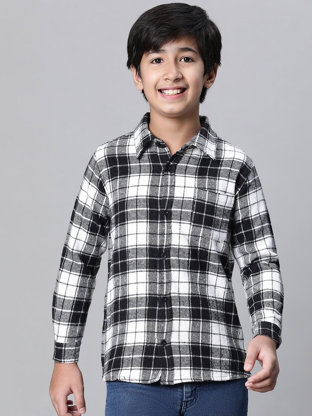 

Oxolloxo Boys Relaxed Tartan Checks Cotton Casual Shirt, White