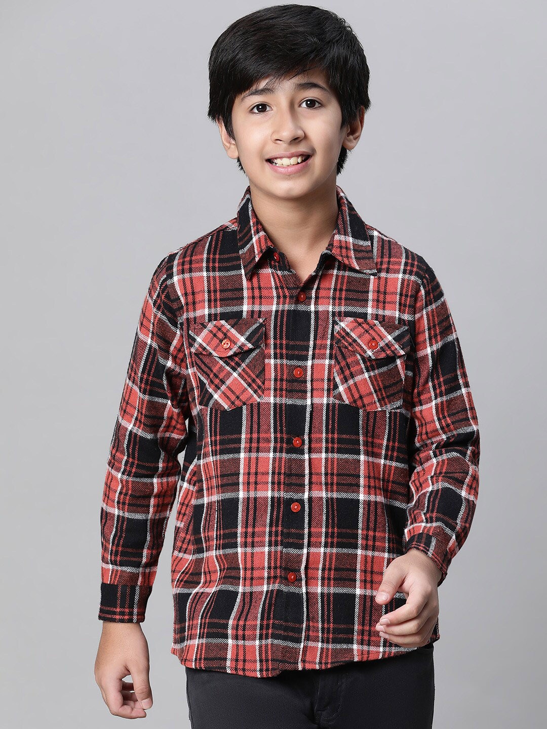 

Oxolloxo Boys Relaxed Tartan Checked Cotton Casual Shirt, Black