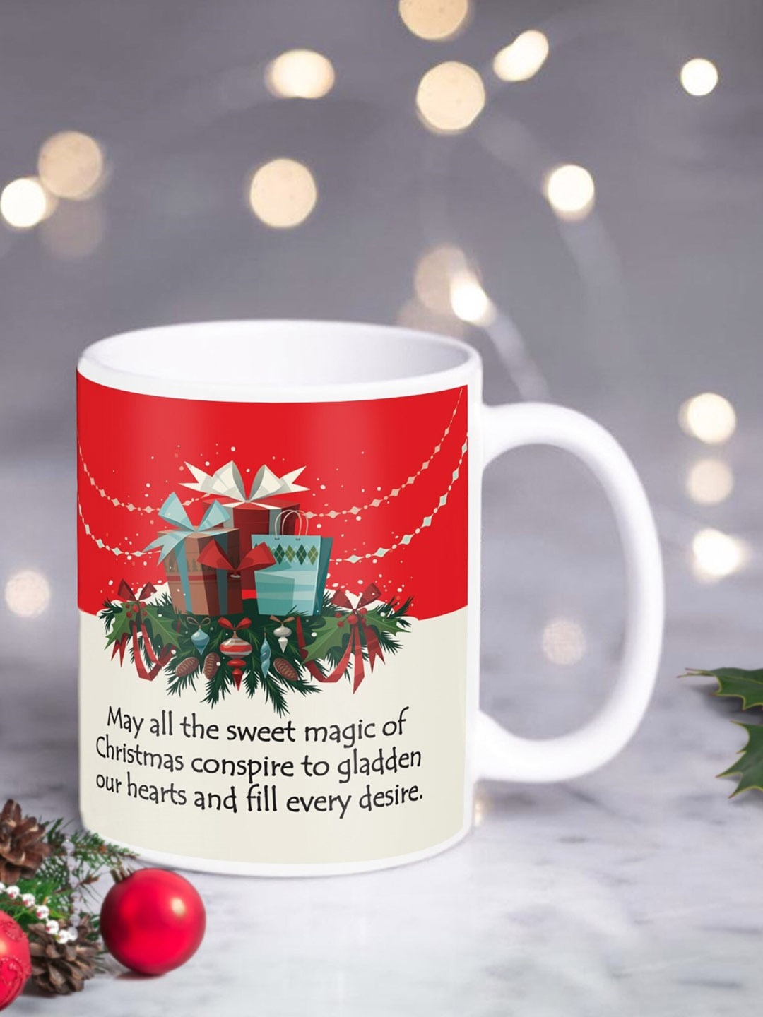 

Indigifts Xmas White Dishwasher Safe Text or Slogans Printed Ceramic Glossy Mugs 330 ml