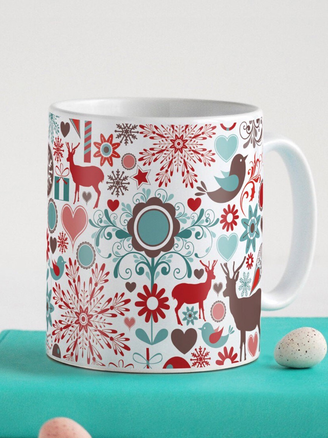 

Indigifts Xmas White Dishwasher Safe Printed Ceramic Glossy Mug & Fridge Magnet 330 ml