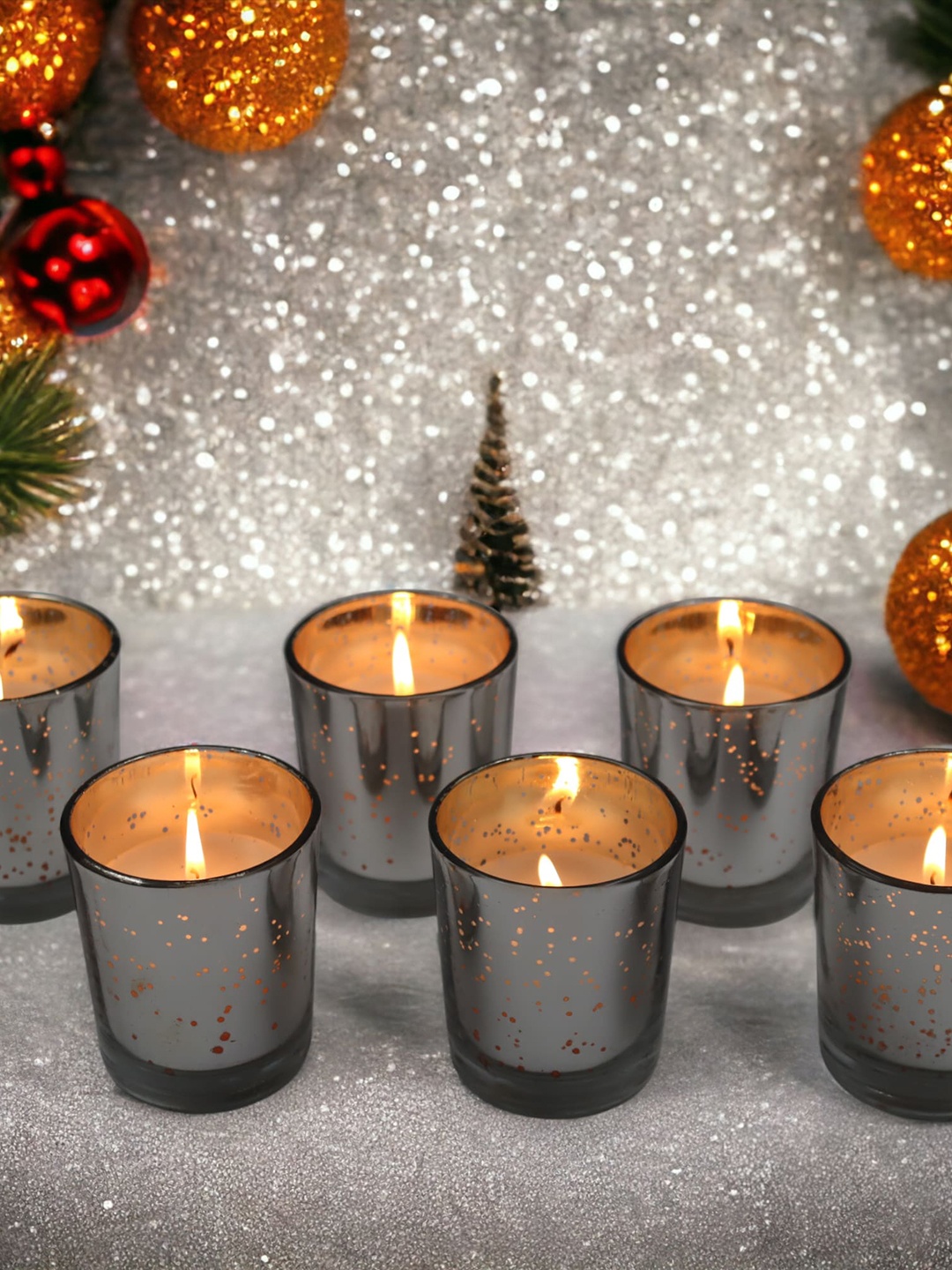 

HOSLEY Silver Toned 6 Pieces Jasmine Fragrance Glass Votive Candles