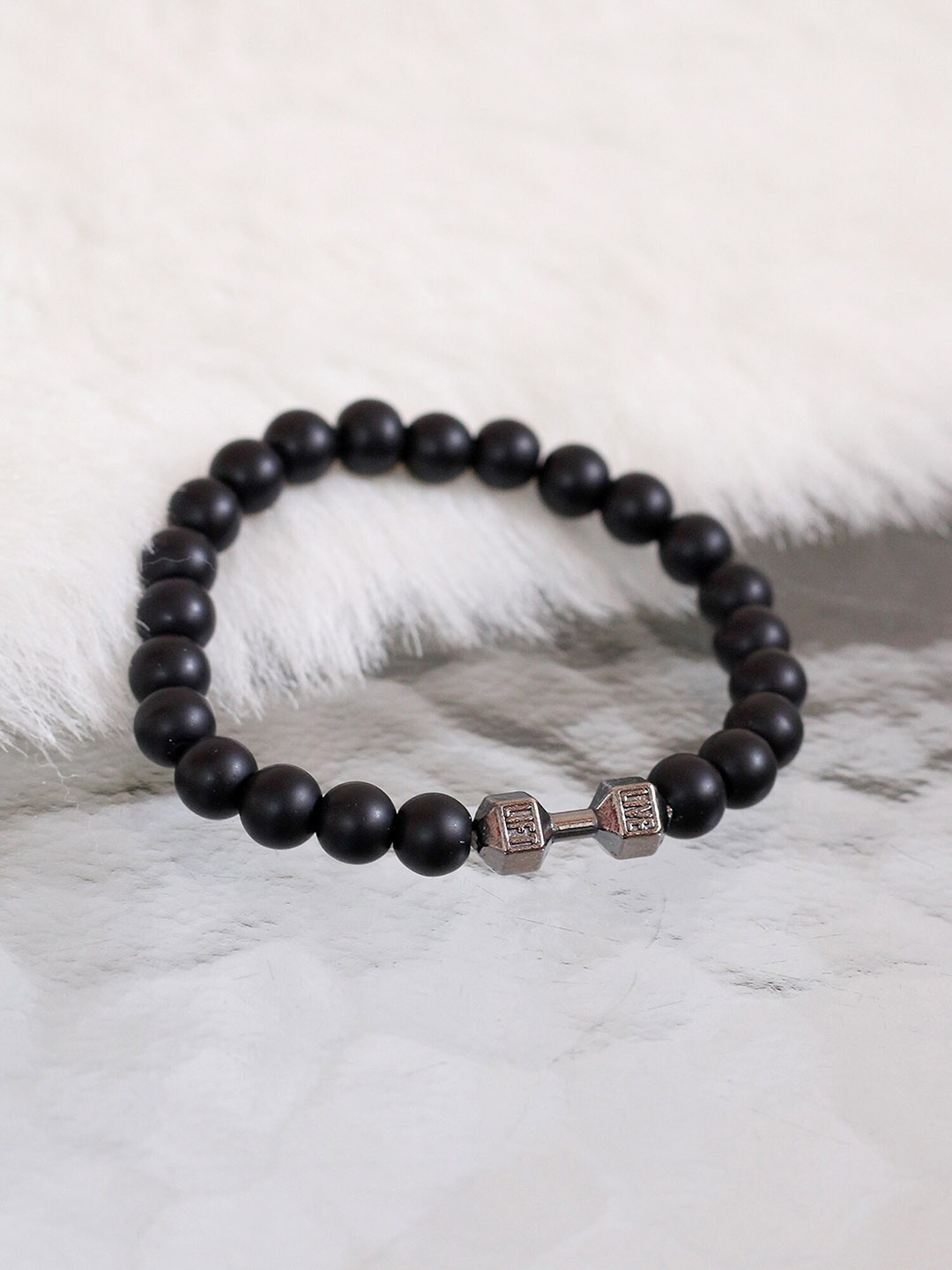 

Bellofox Silver-Toned & Black Beaded Elasticated Bracelet