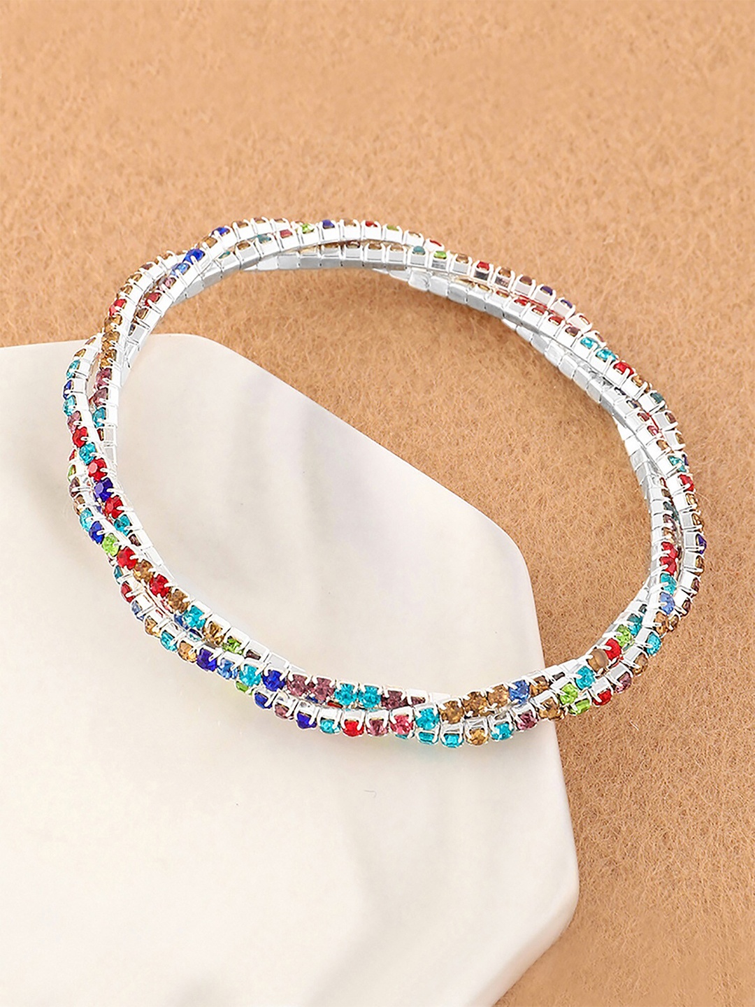 

Bellofox Silver-Toned & Blue Stone Studded Multistrand Bracelet