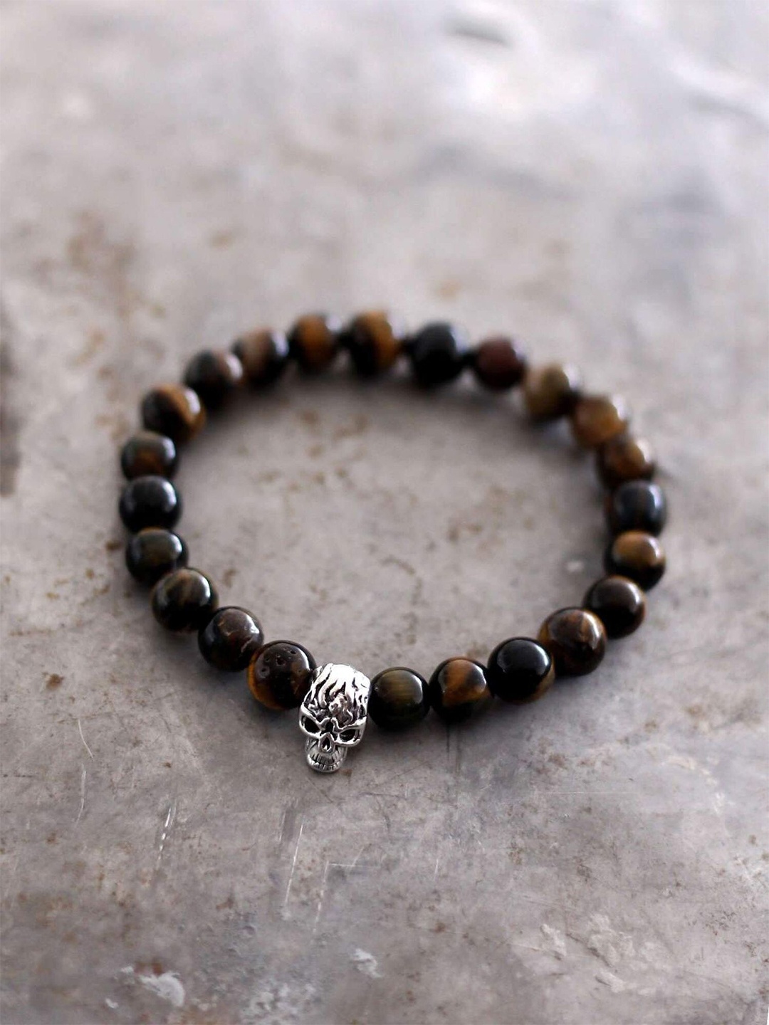 

Bellofox Silver-Toned & Brown Beaded Elasticated Bracelet