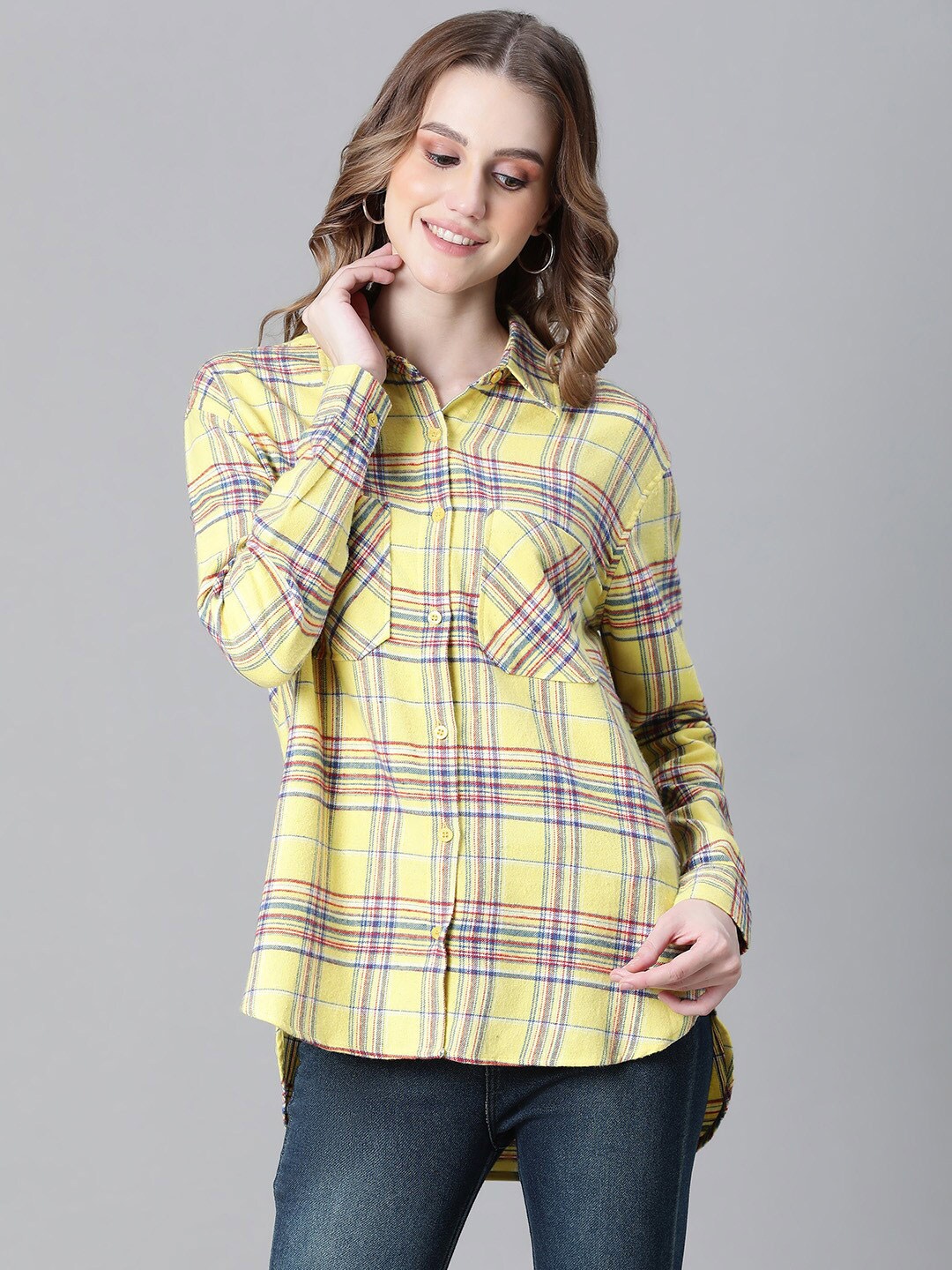 

Oxolloxo Relaxed Tailored Fit Tartan Checks Cotton Casual Shirt, Yellow