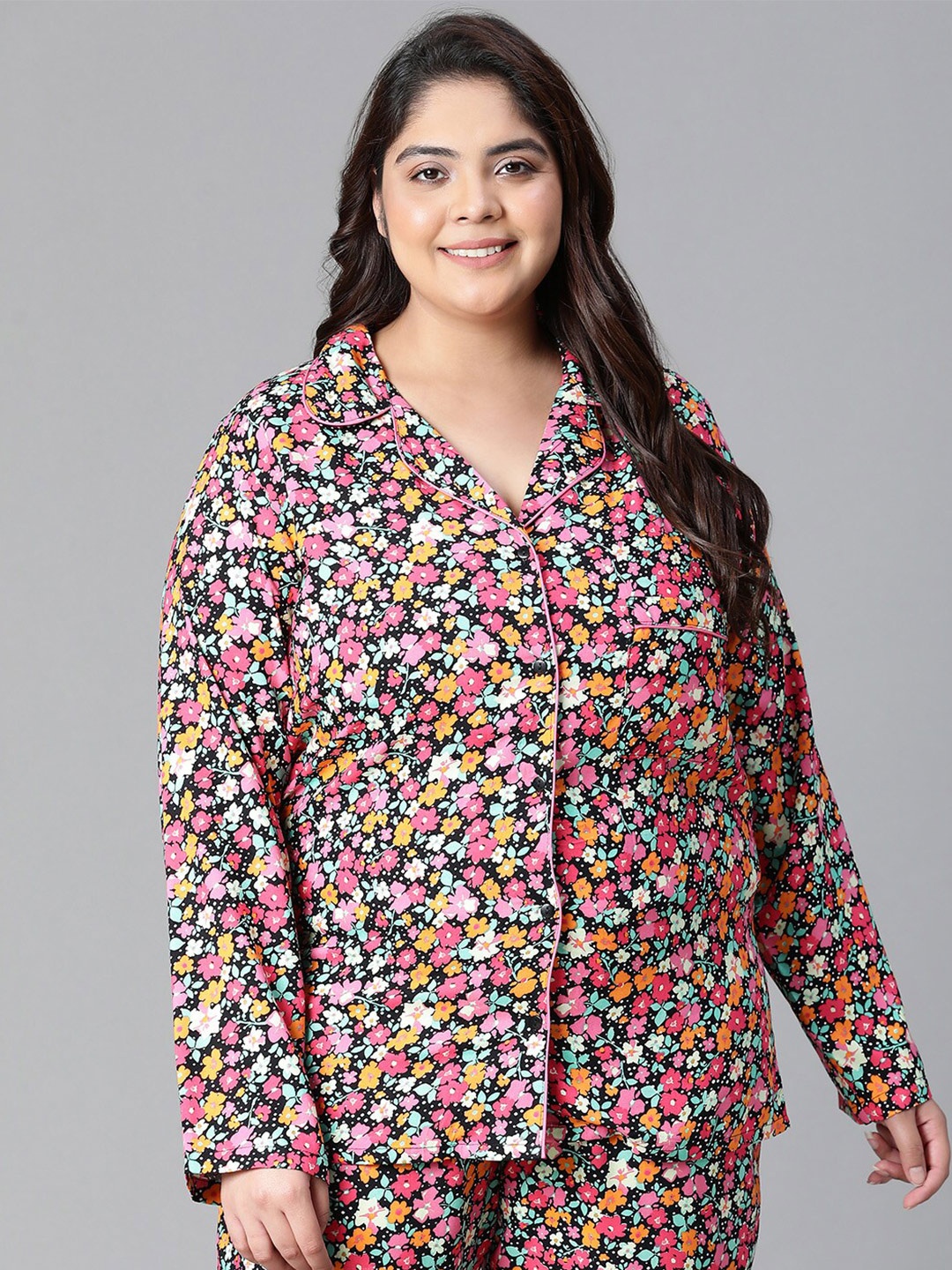 

Oxolloxo Plus Size Relaxed Tailored Fit Floral Printed Casual Shirt, Pink