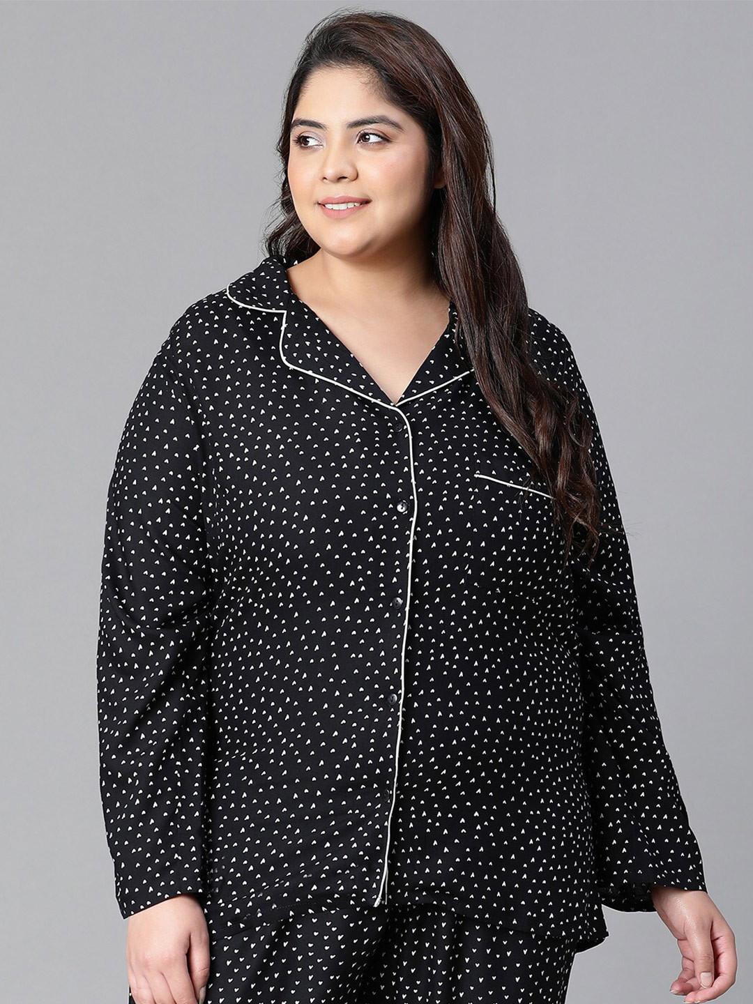 

Oxolloxo Plus Size Relaxed Tailored Fit Conversational Printed Casual Shirt, Black
