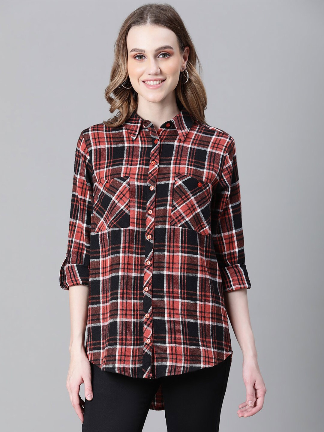 

Oxolloxo Relaxed Tailored Fit Checked Cotton Casual Shirt, Black