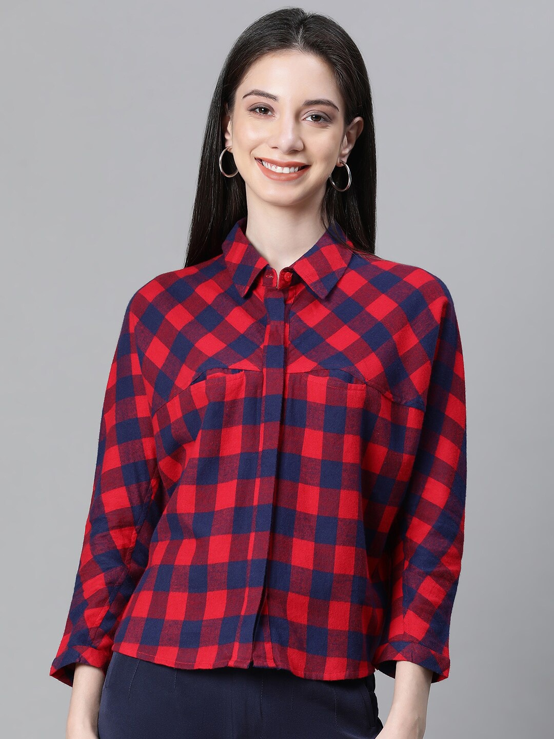 

Oxolloxo Relaxed Boxy Buffalo Checked Casual Shirt, Red