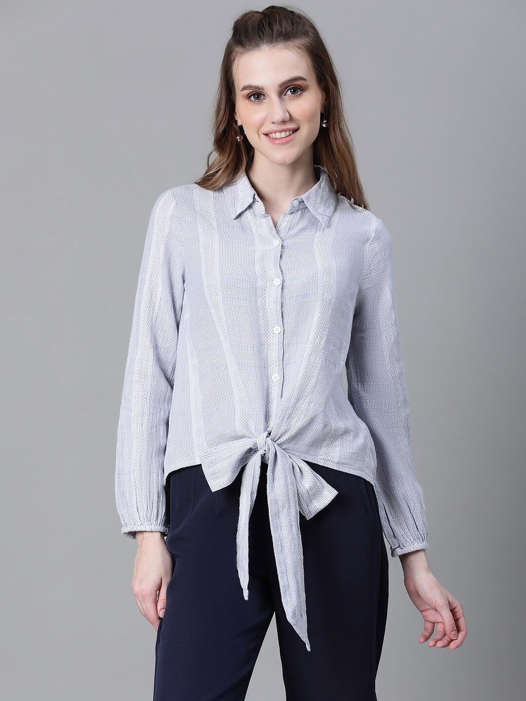 

Oxolloxo Relaxed Textured Spread Collar Cotton Shirt, Blue