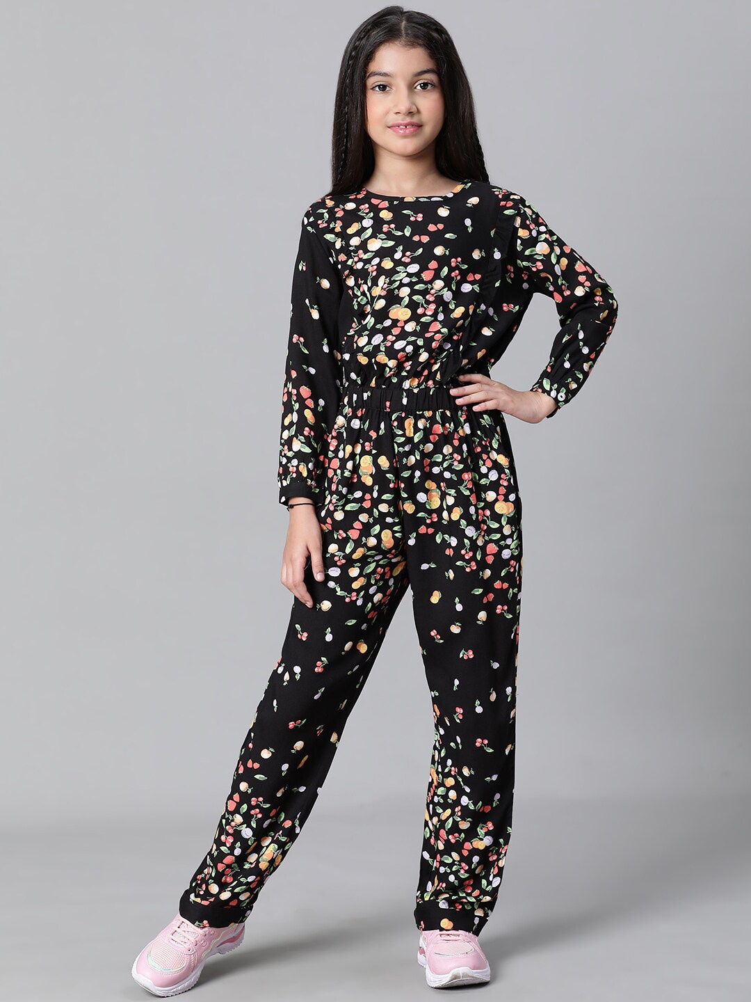 

Oxolloxo Girls Printed Basic Jumpsuit, Black