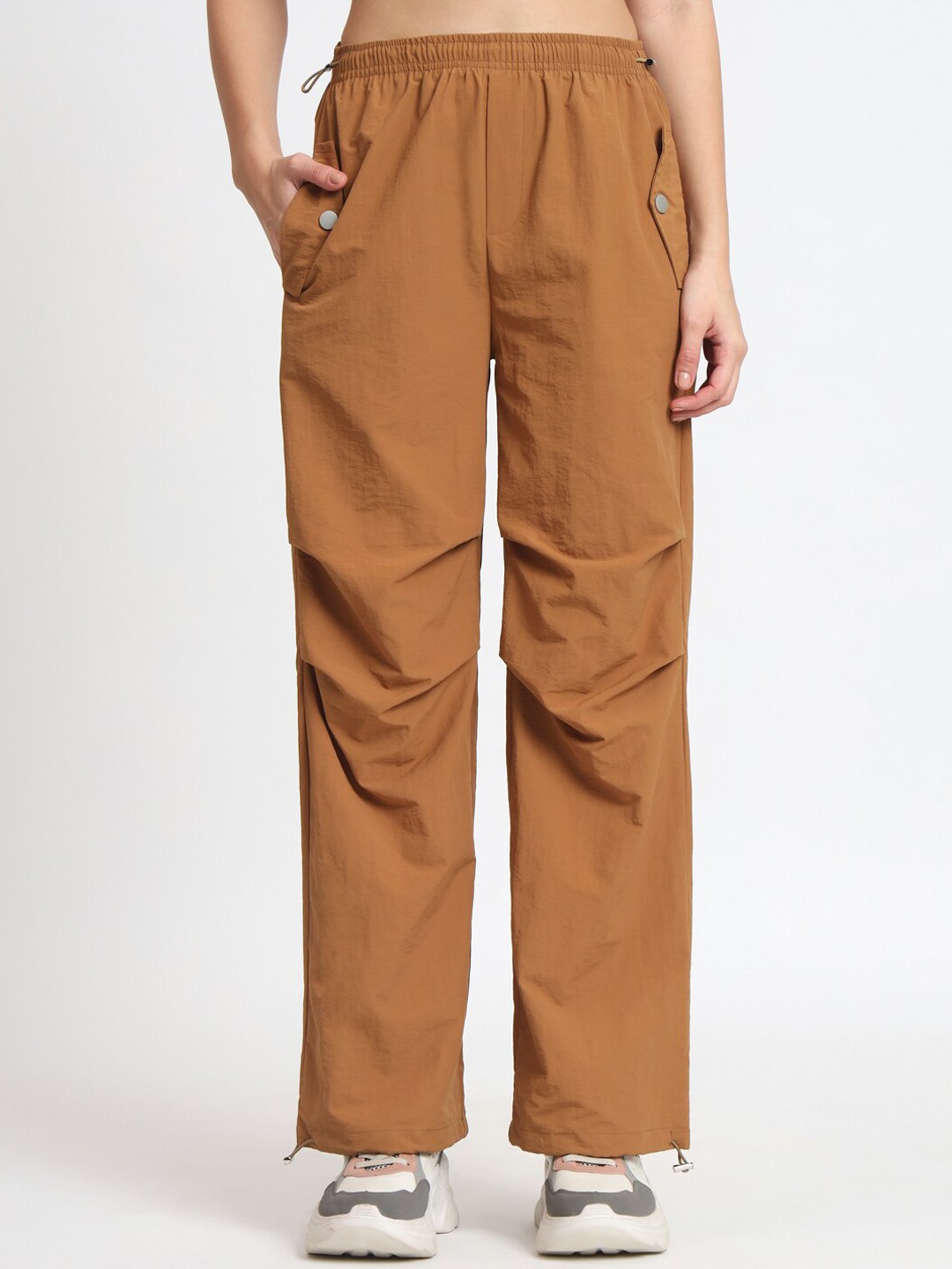 

VividArtsy Women Loose Fit Nylon Safari Parachute Trousers, Brown