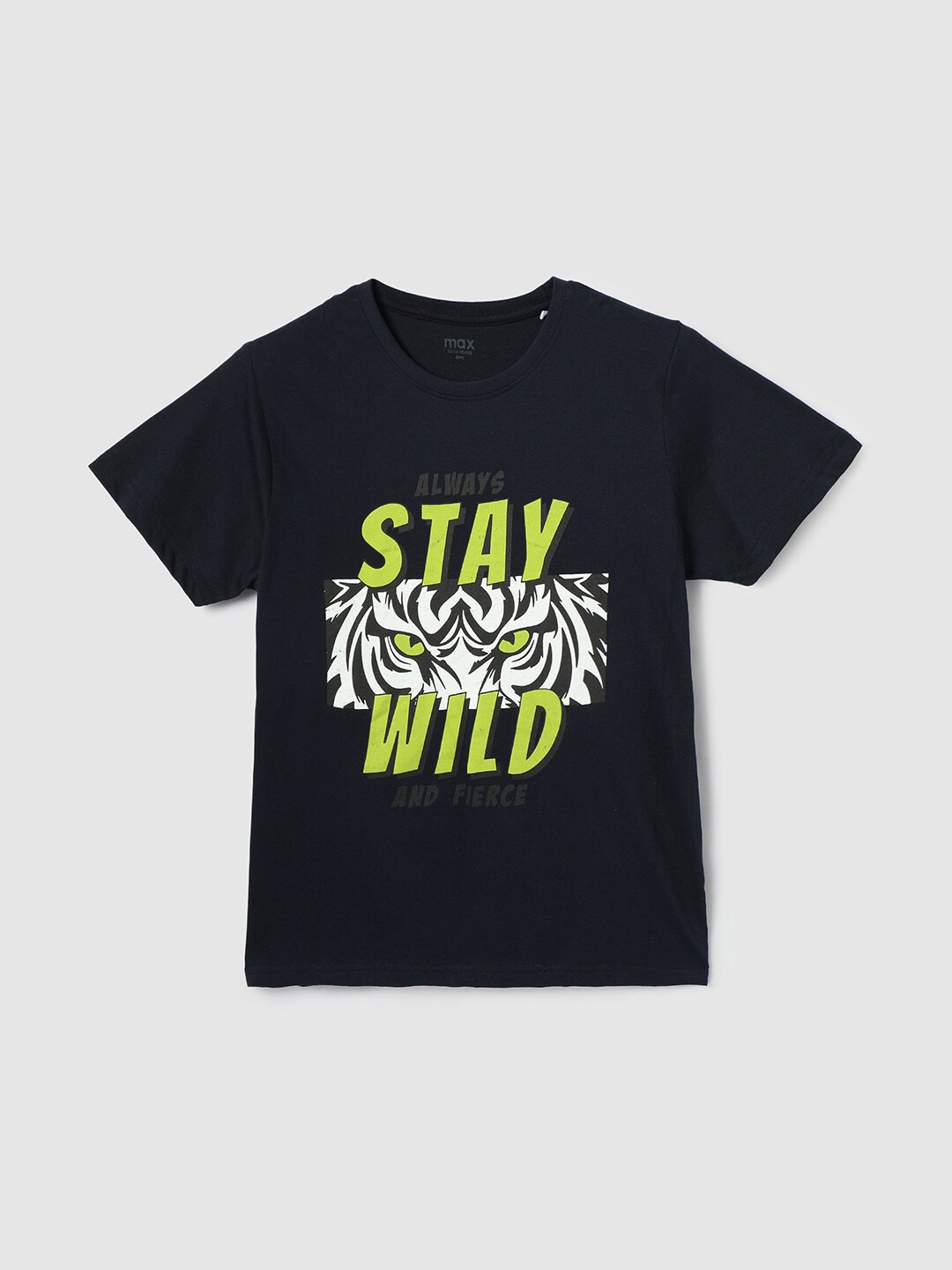 

max Boys Typography Printed Casual Pure Cotton T-shirt, Navy blue