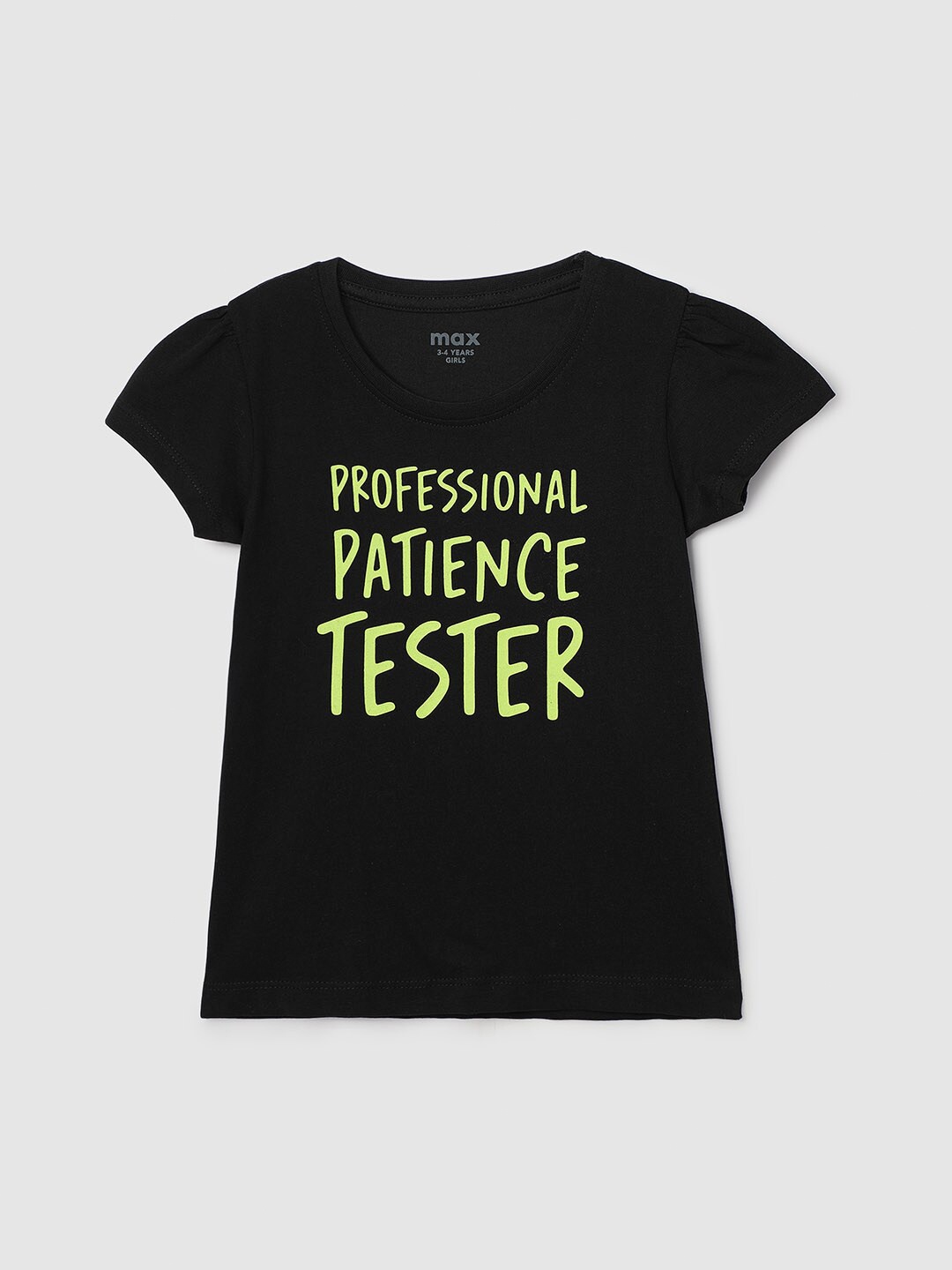 

max Girls Typography Printed Cotton T-shirt, Black