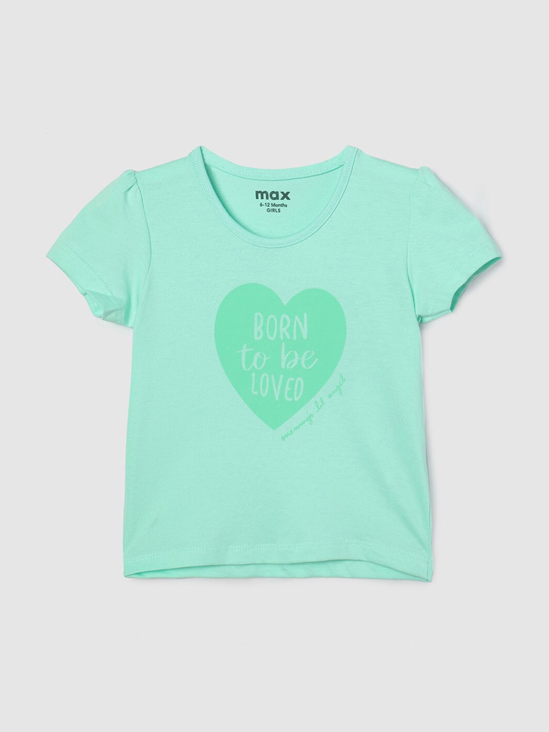 

max Girls Typography Printed Cotton T-shirt, Green