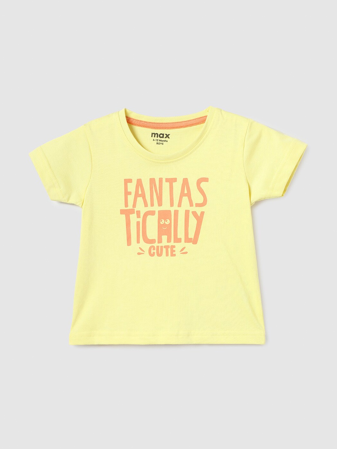 

max Boys Typography Printed Casual Pure Cotton T-shirt, Yellow