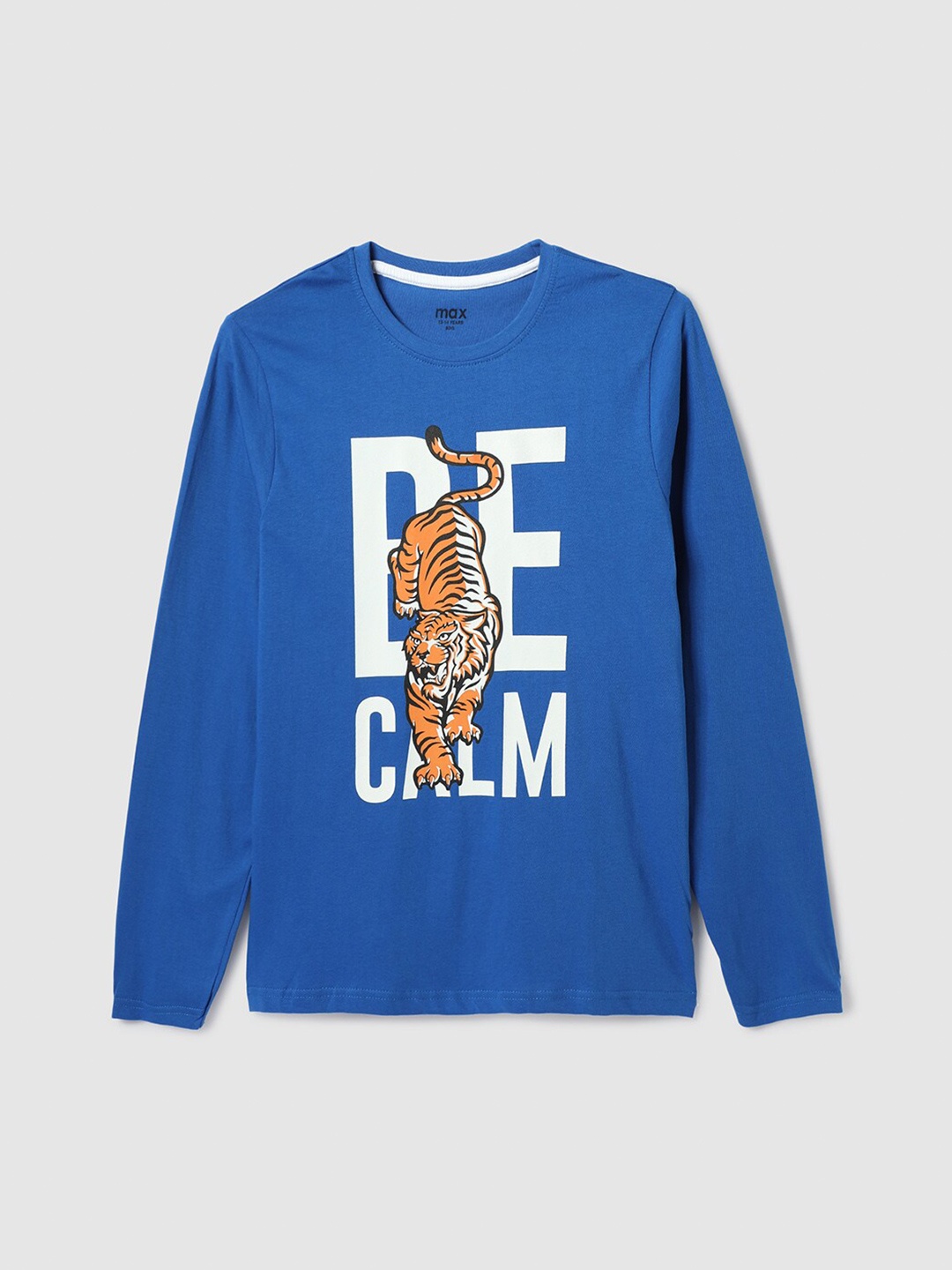 

max Boys Typography Printed Long Sleeves Casual Pure Cotton T-shirt, Blue