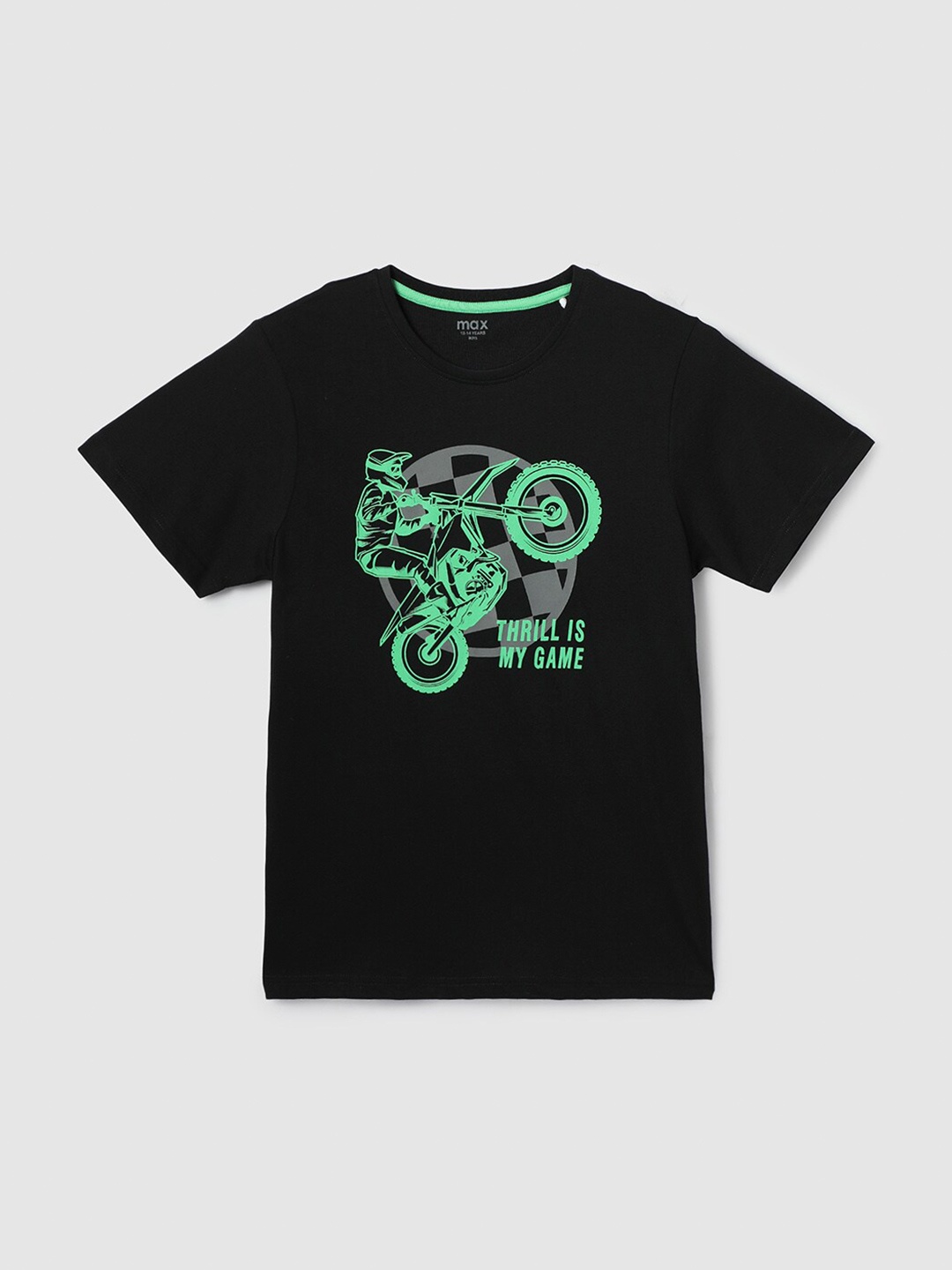 

max Boys Typography Printed Casual Pure Cotton T-shirt, Black