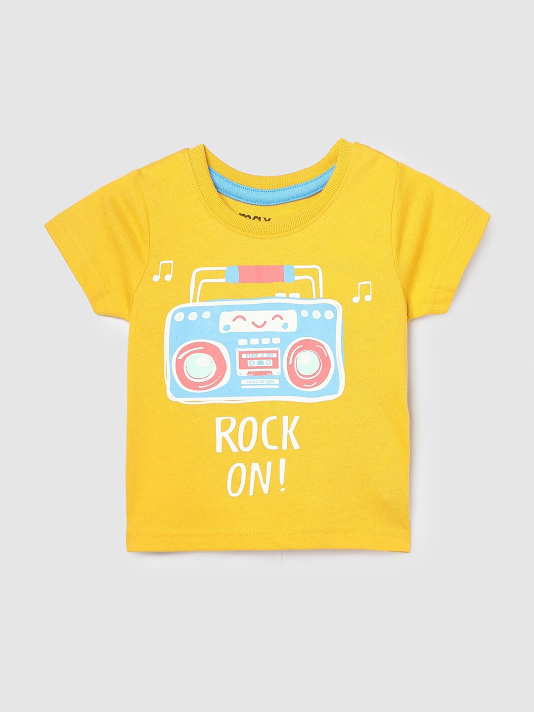 

max Infants Boys Graphic Printed Cotton T-shirt, Yellow