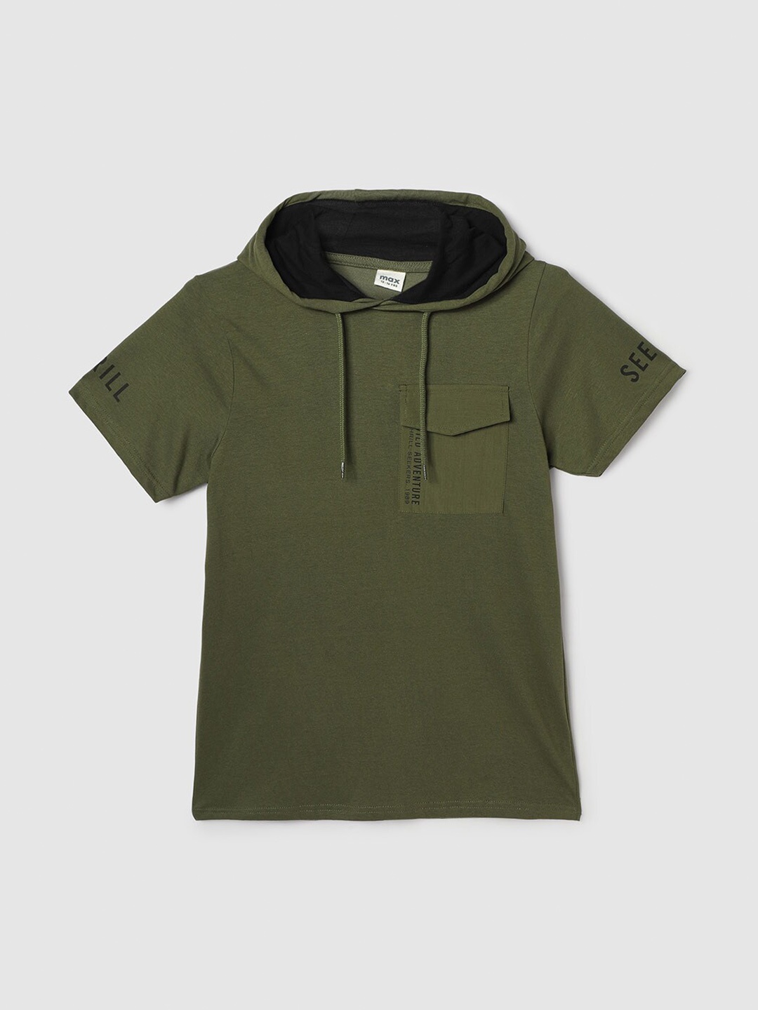 

max Boys Hooded Cotton T-shirt, Olive