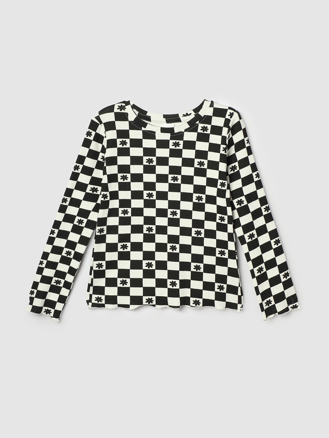 

max Girls Checked Cotton T-shirt, Black