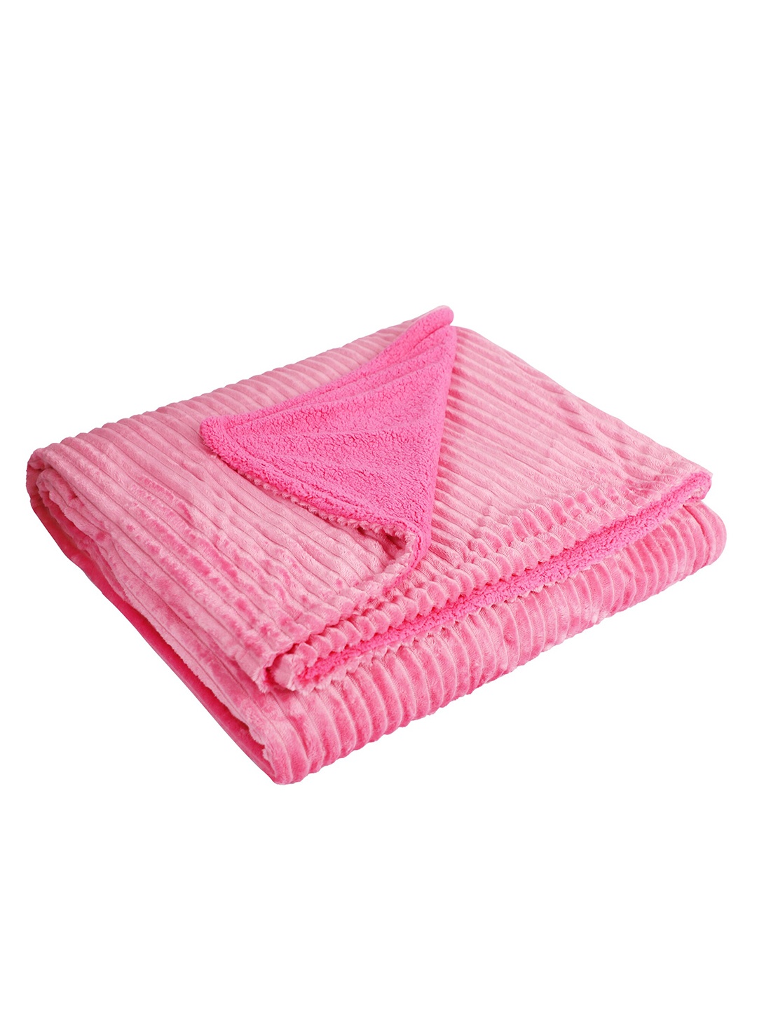 

Nivasam Ribbed Stripe Throws Pink Striped Heavy Winter 600 GSM Double Bed Blanket