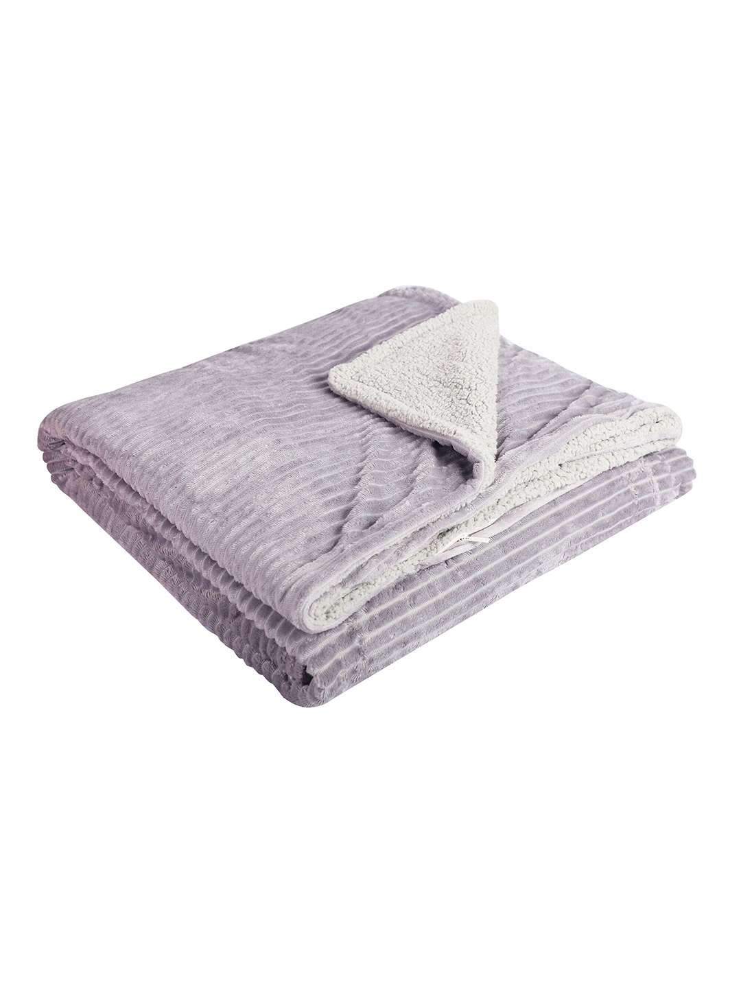 

Nivasam Ribbed Stripe Throws Light Grey Striped Heavy Winter 600 GSM Double Bed Blanket