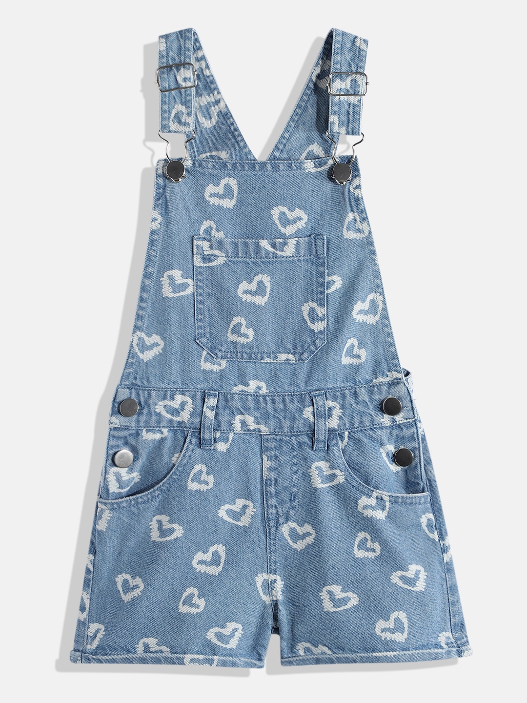 

HERE&NOW Girls Conversational Printed Short Dungarees, Blue