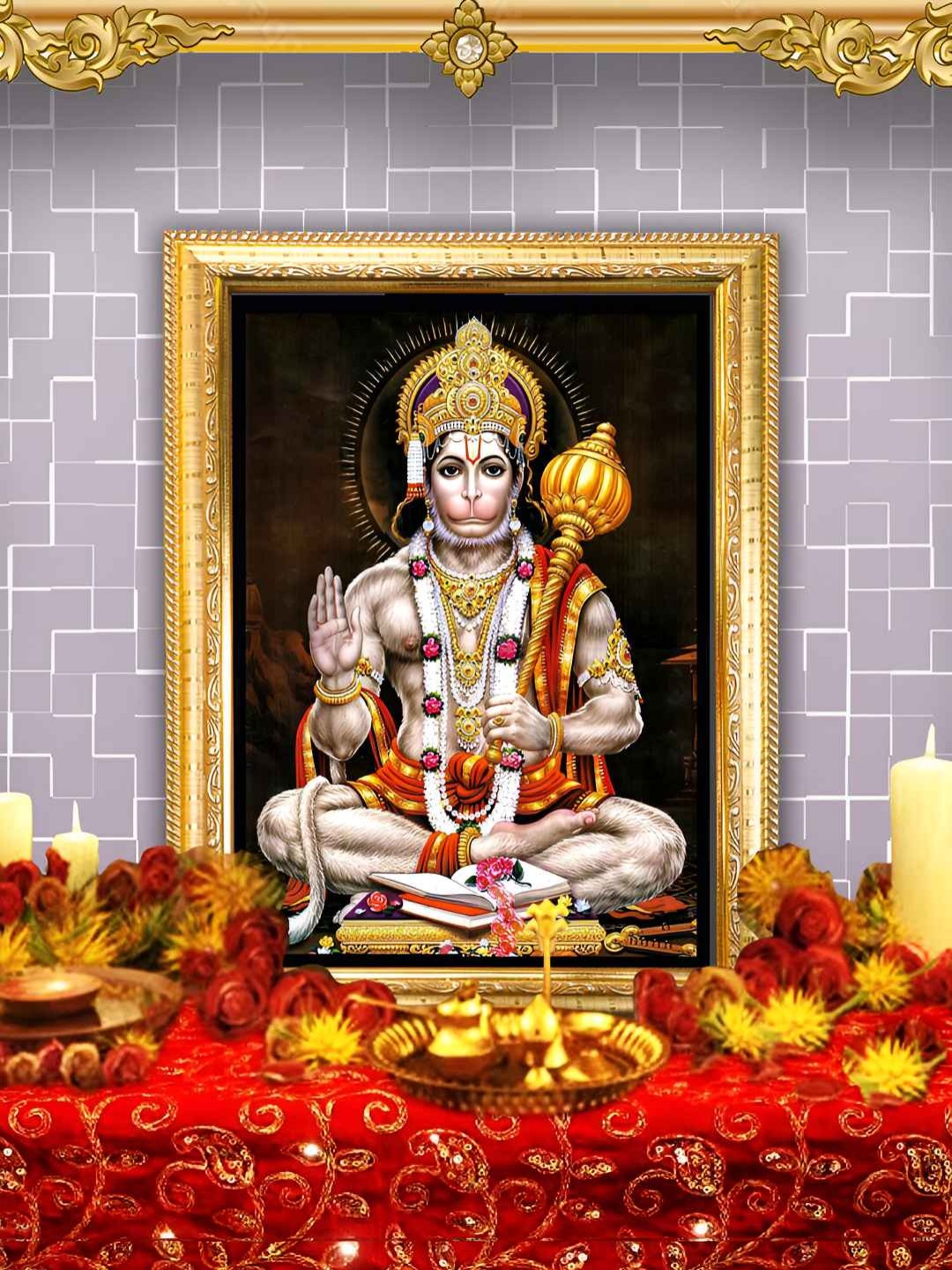 

Hawai Gold-Toned & Black Panchmukhi Hanuman Ji Wood Wall Photo Frames