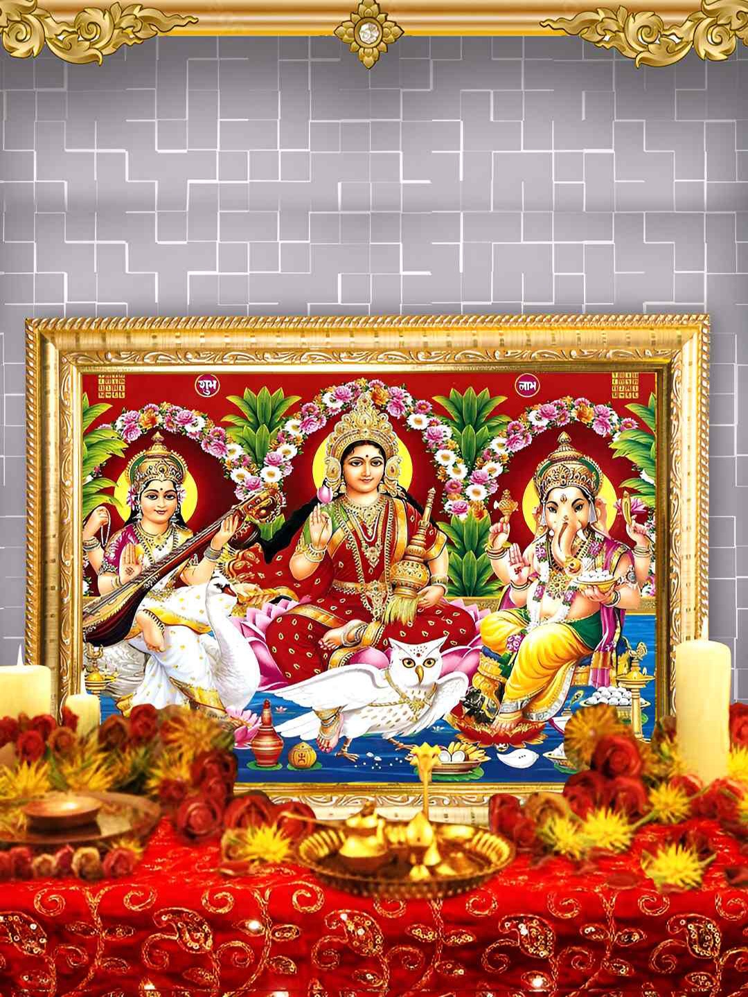 

Hawai Gold-Toned & Red Laxmi Ganesh Saraswati Wood Wall Photo Frames