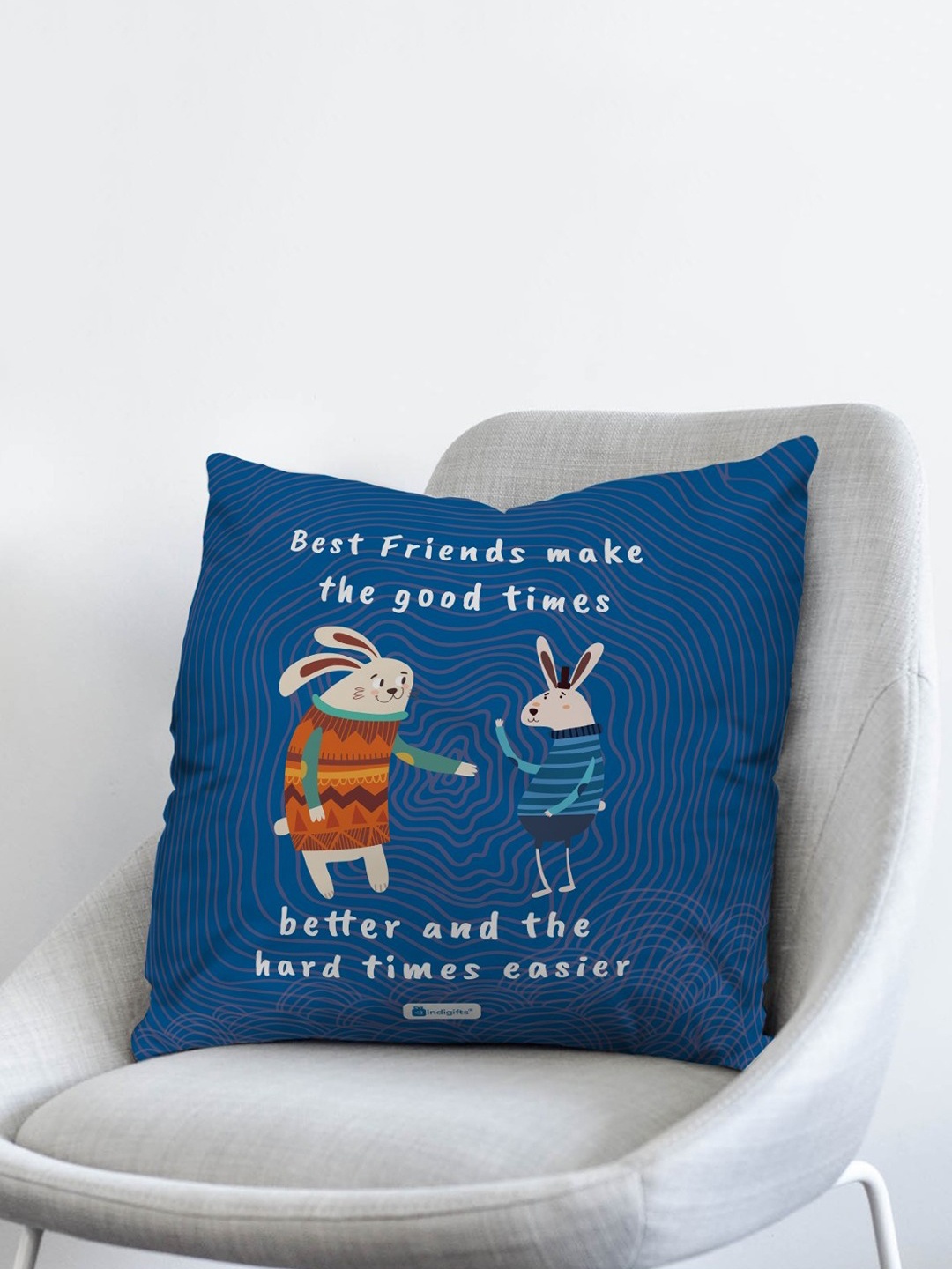 

Indigifts Blue & White Cartoon Characters Square Cushion Covers