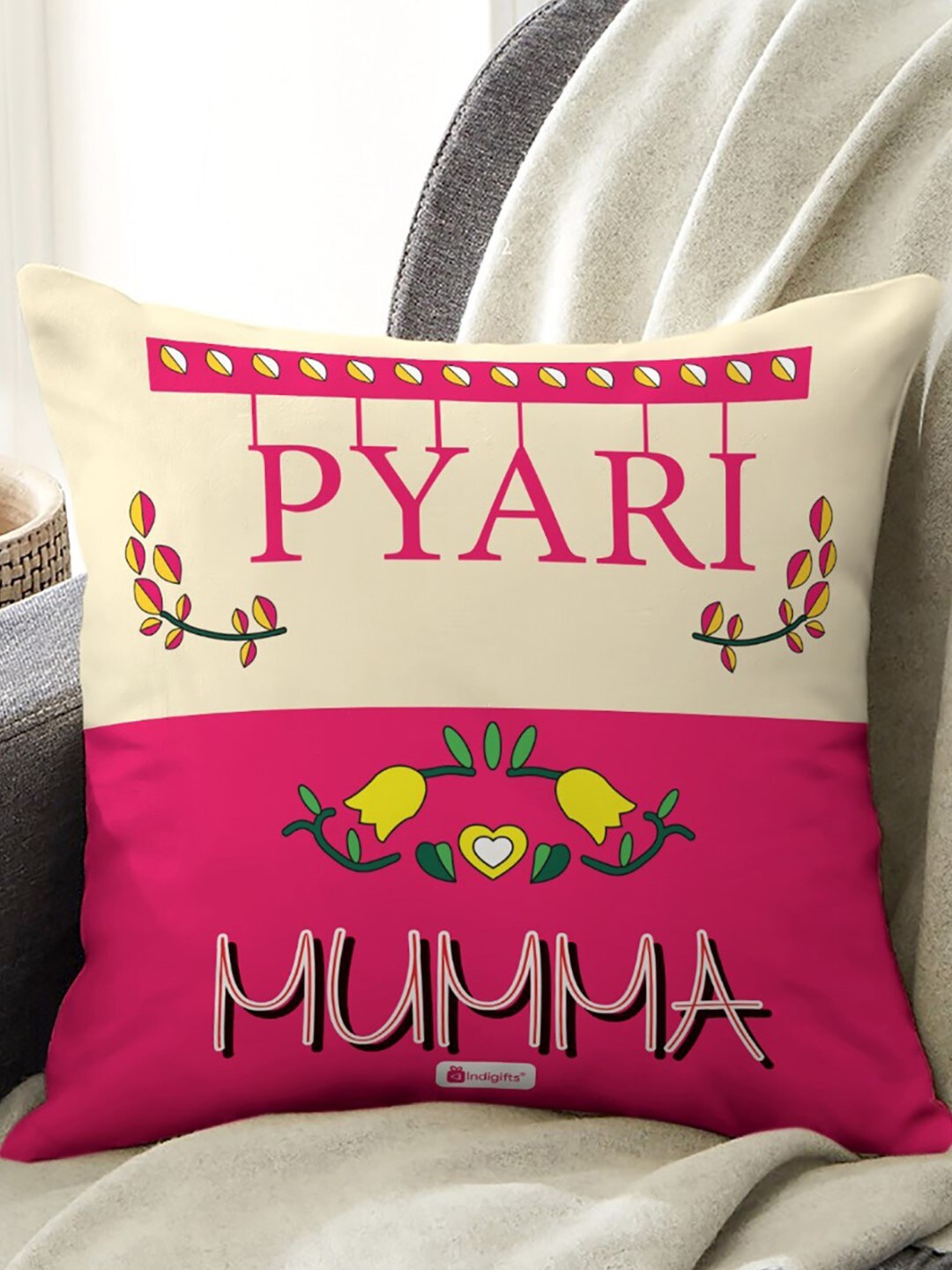 

Indigifts Mothers Beige & Pink Typography Sweat Proof Square Cushion Cover