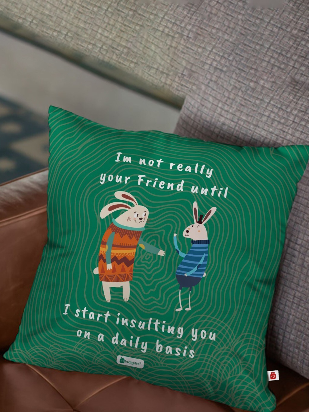 

Indigifts Green & White Cartoon Characters Square Cushion Covers