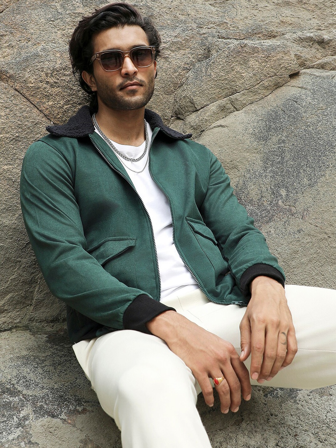 

Campus Sutra Cotton Windcheater Bomber Jacket, Green