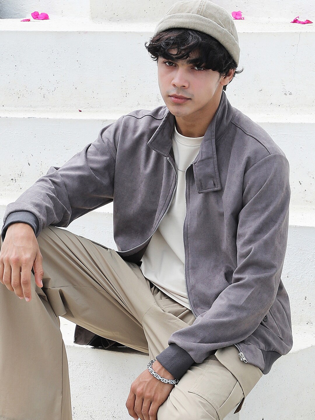 

Campus Sutra Brown Suede Windcheater Bomber Jacket