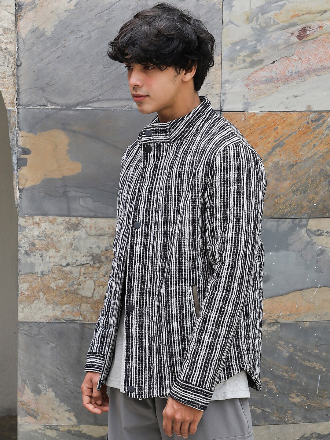

Campus Sutra Windcheater Striped Bomber Jacket, Black