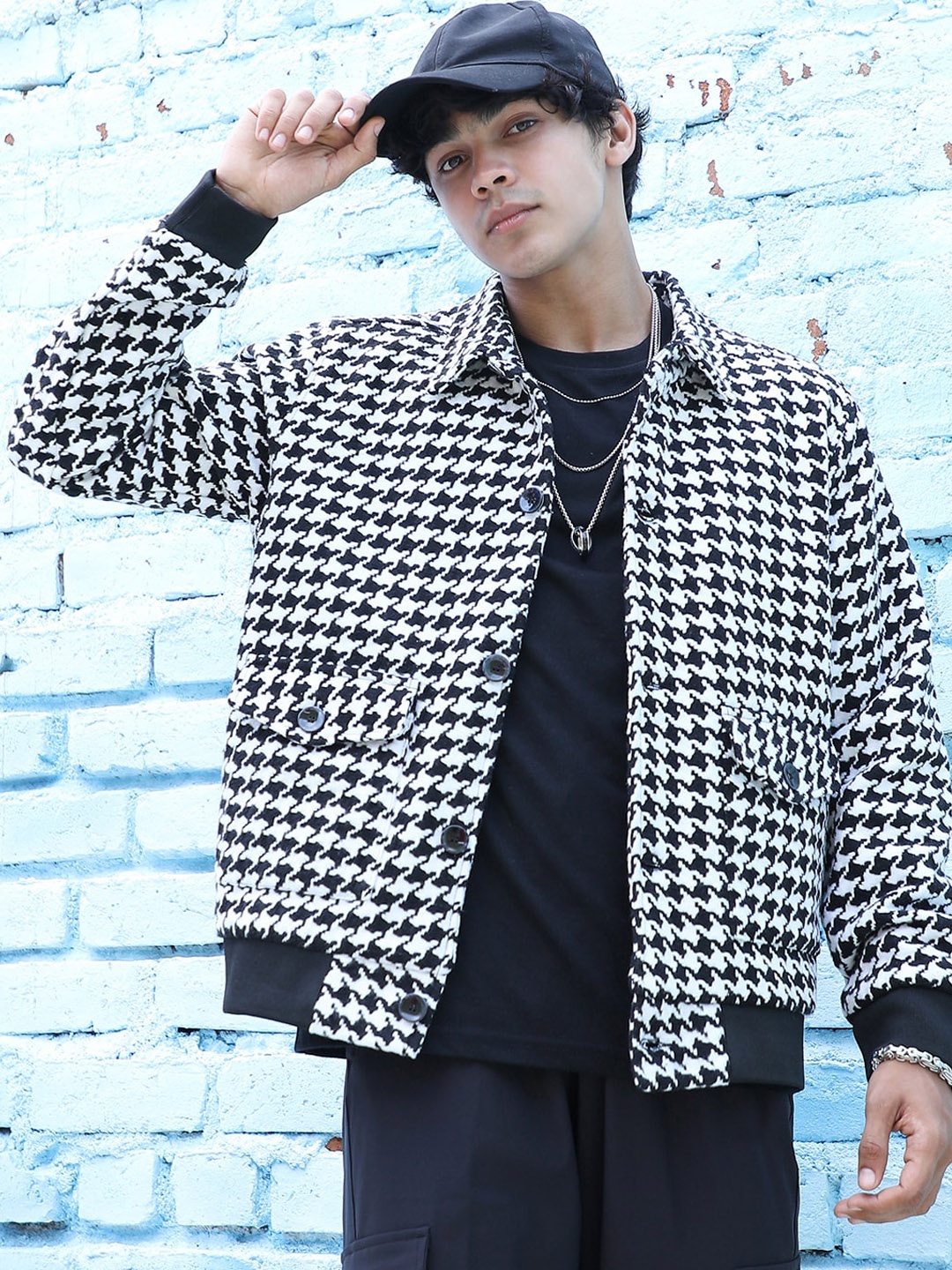 

Campus Sutra Black Checked Windcheater Tailored Jacket