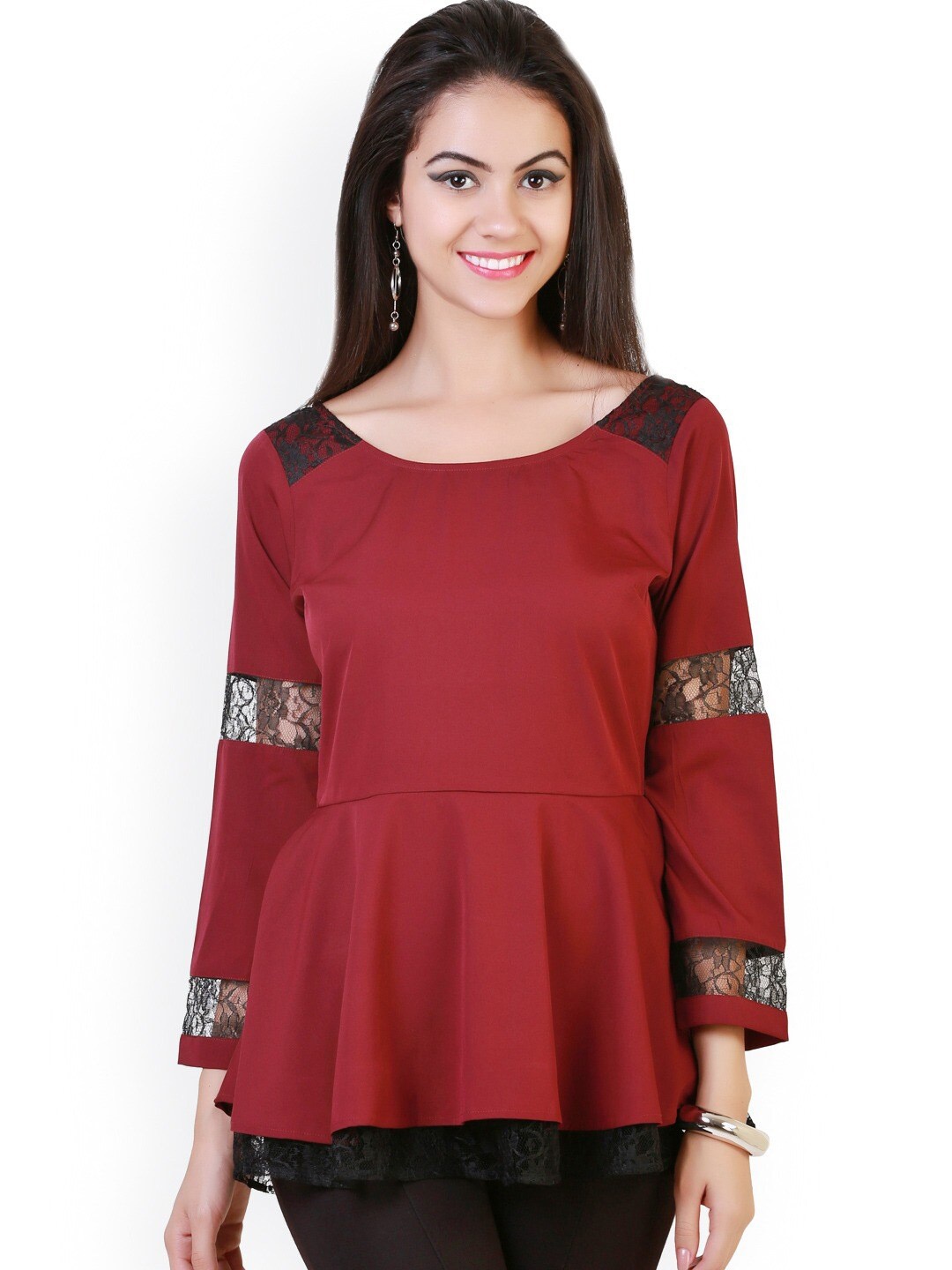 

BAESD Round Neck Styled Back Top, Maroon