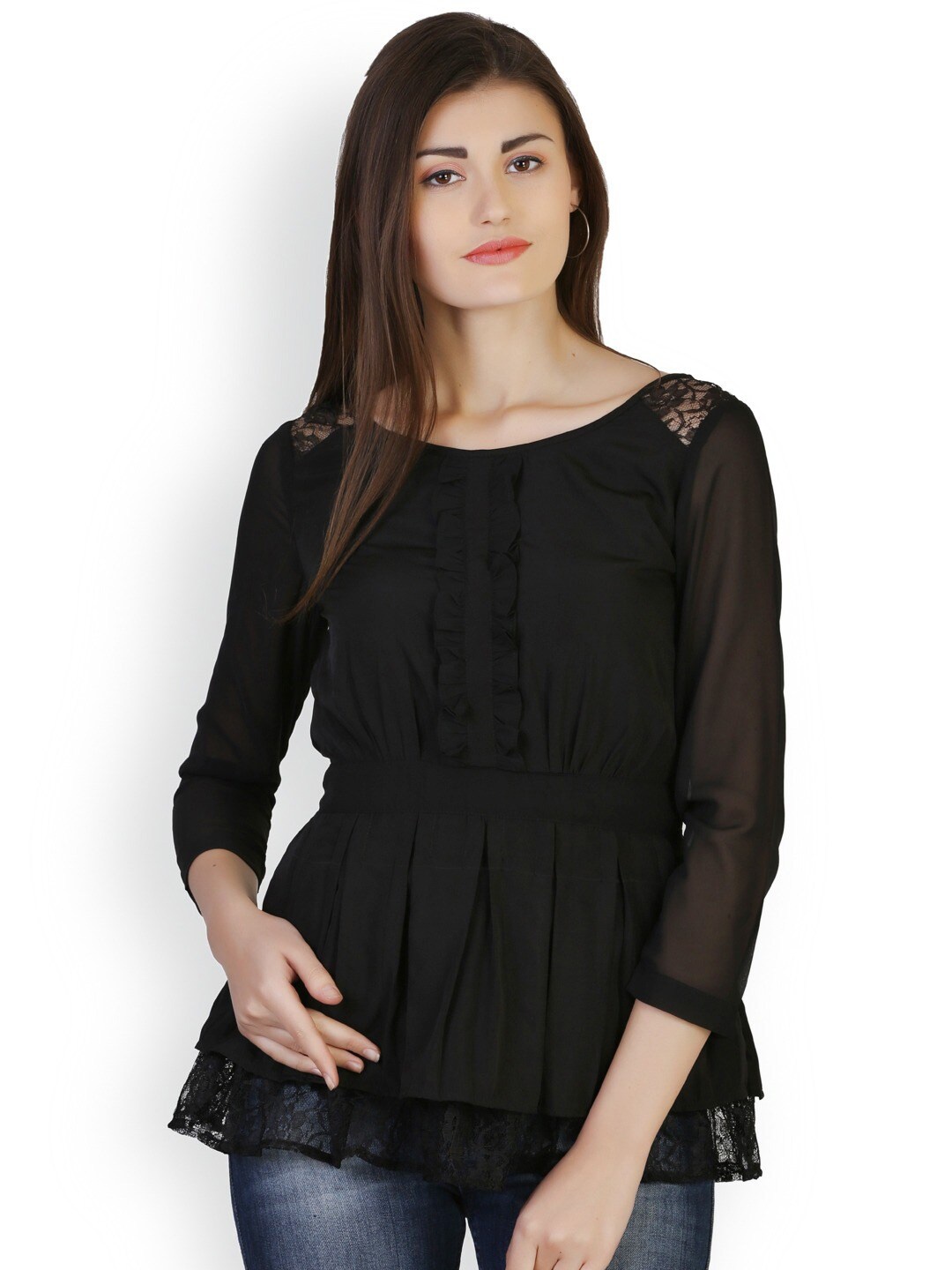 

BAESD Ruffles Detail Peplum Top, Black