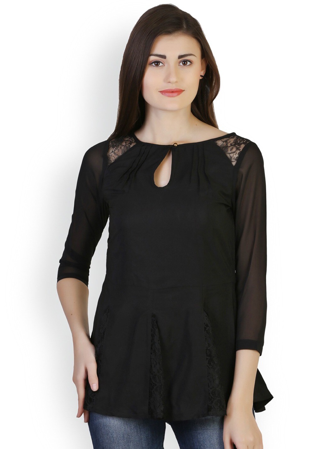 

BAESD Keyhole Neck Peplum Top, Black