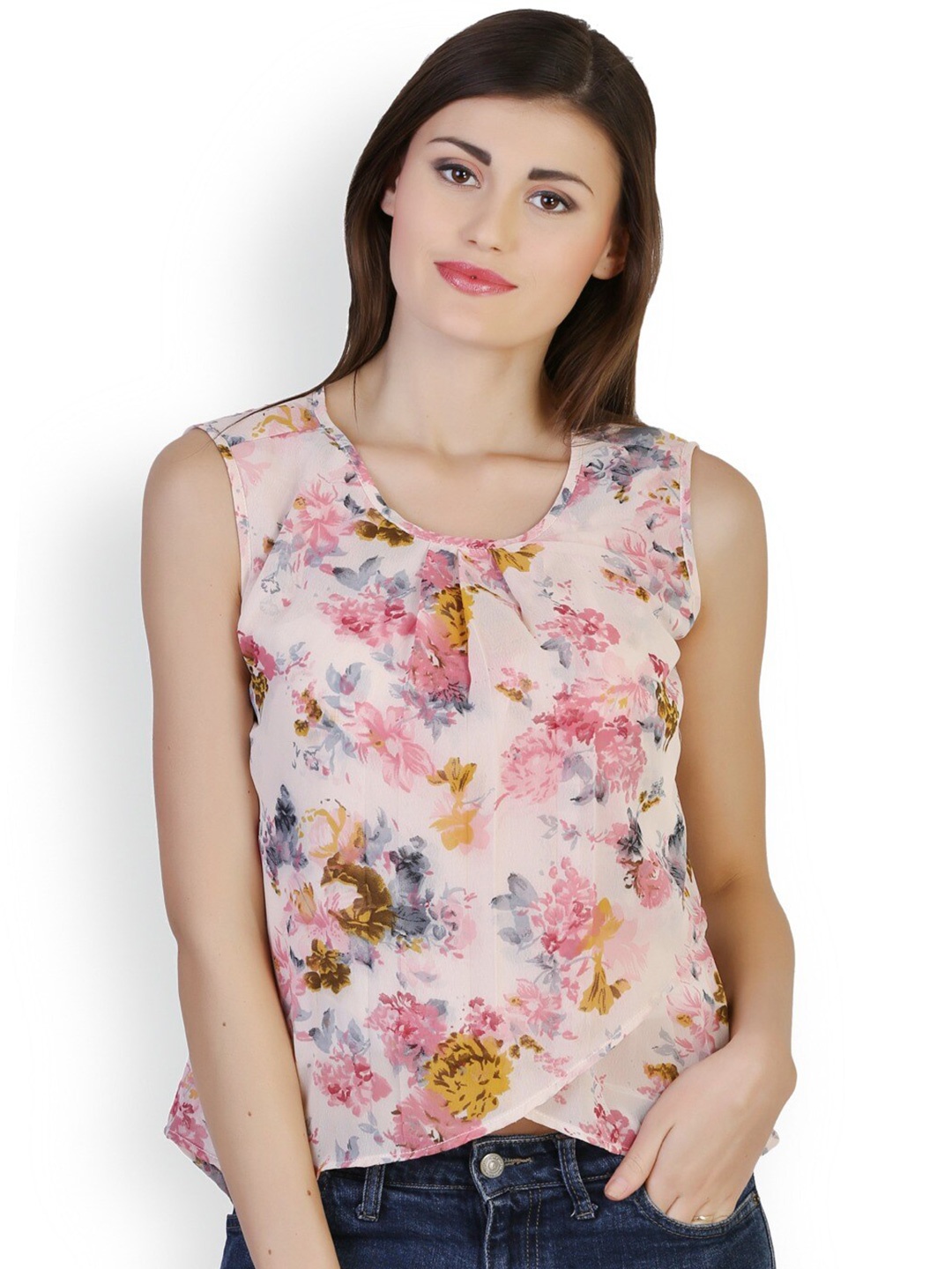 

BAESD Floral Printed Pleated Top, Pink