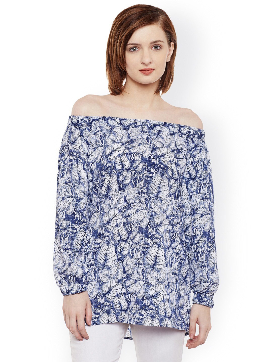 

BAESD Floral Printed Off-Shoulder Crepe Top, Blue