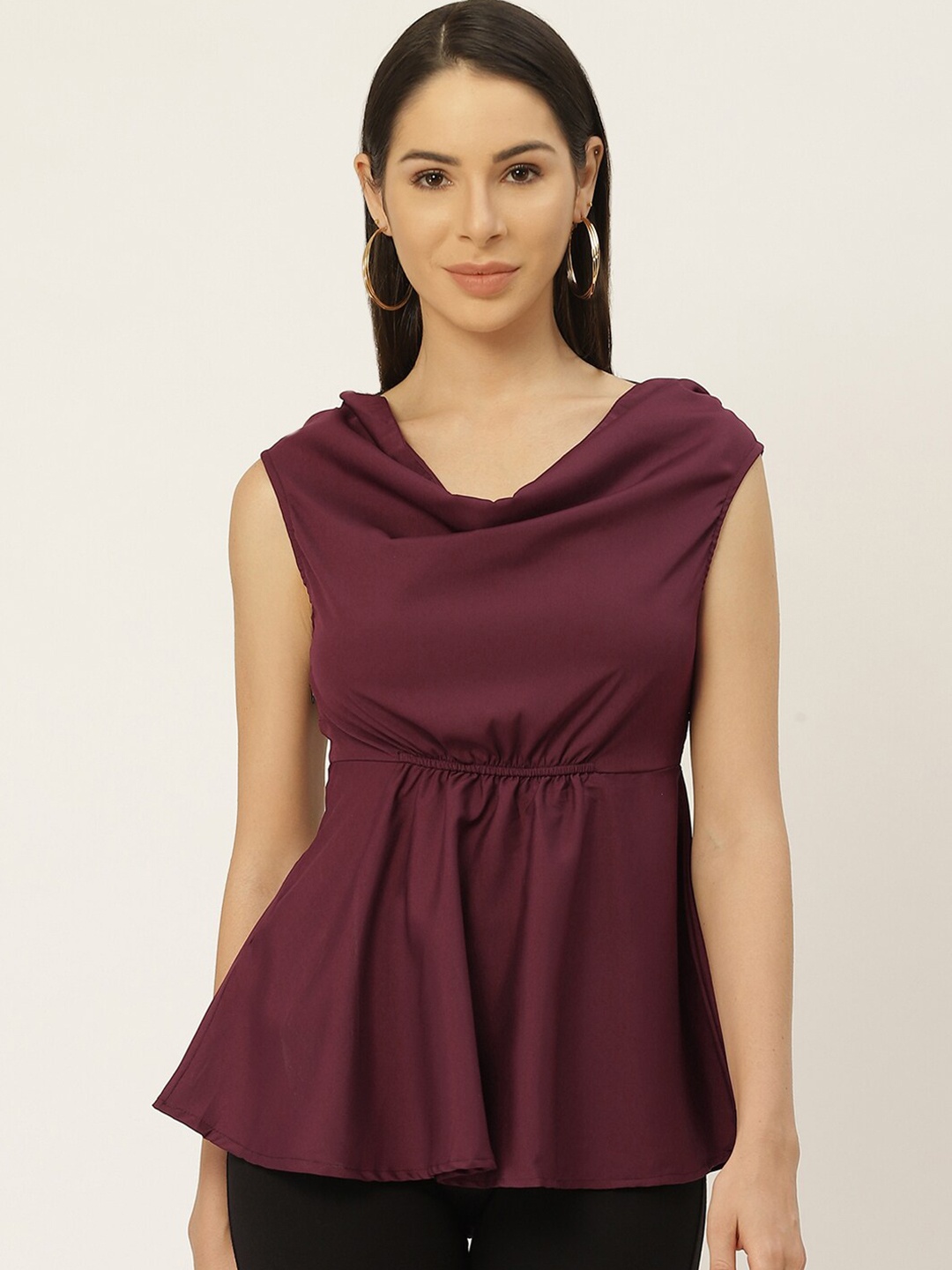 

BAESD Cowl Neck Cinched Waist Top, Burgundy