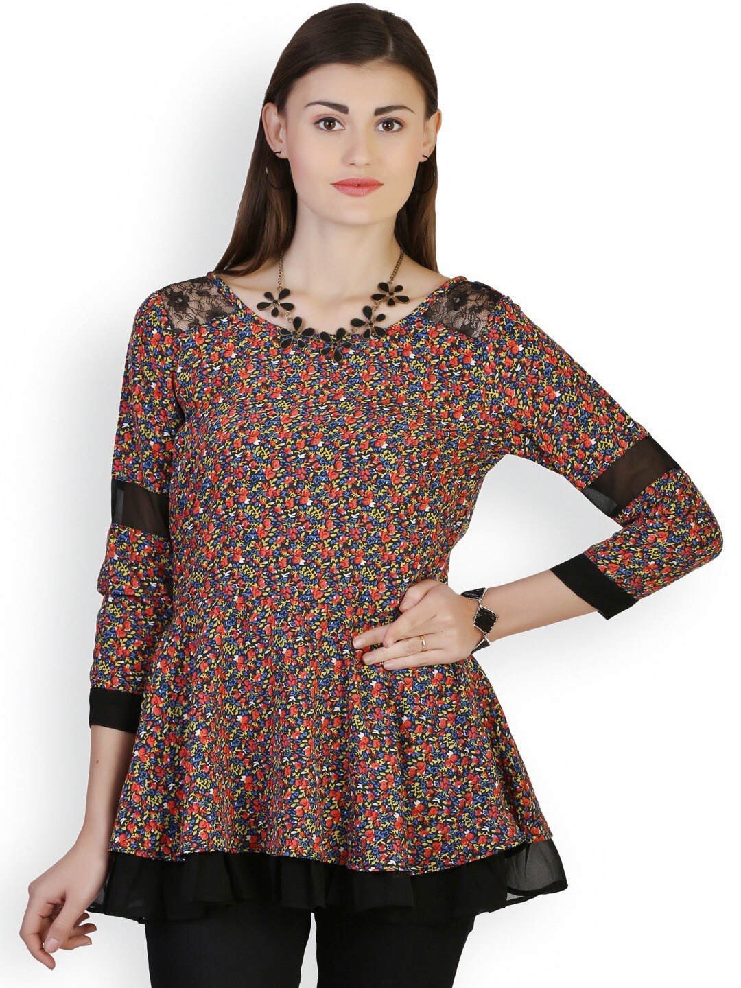 

BAESD Floral Printed Round Neck Peplum Top, Orange